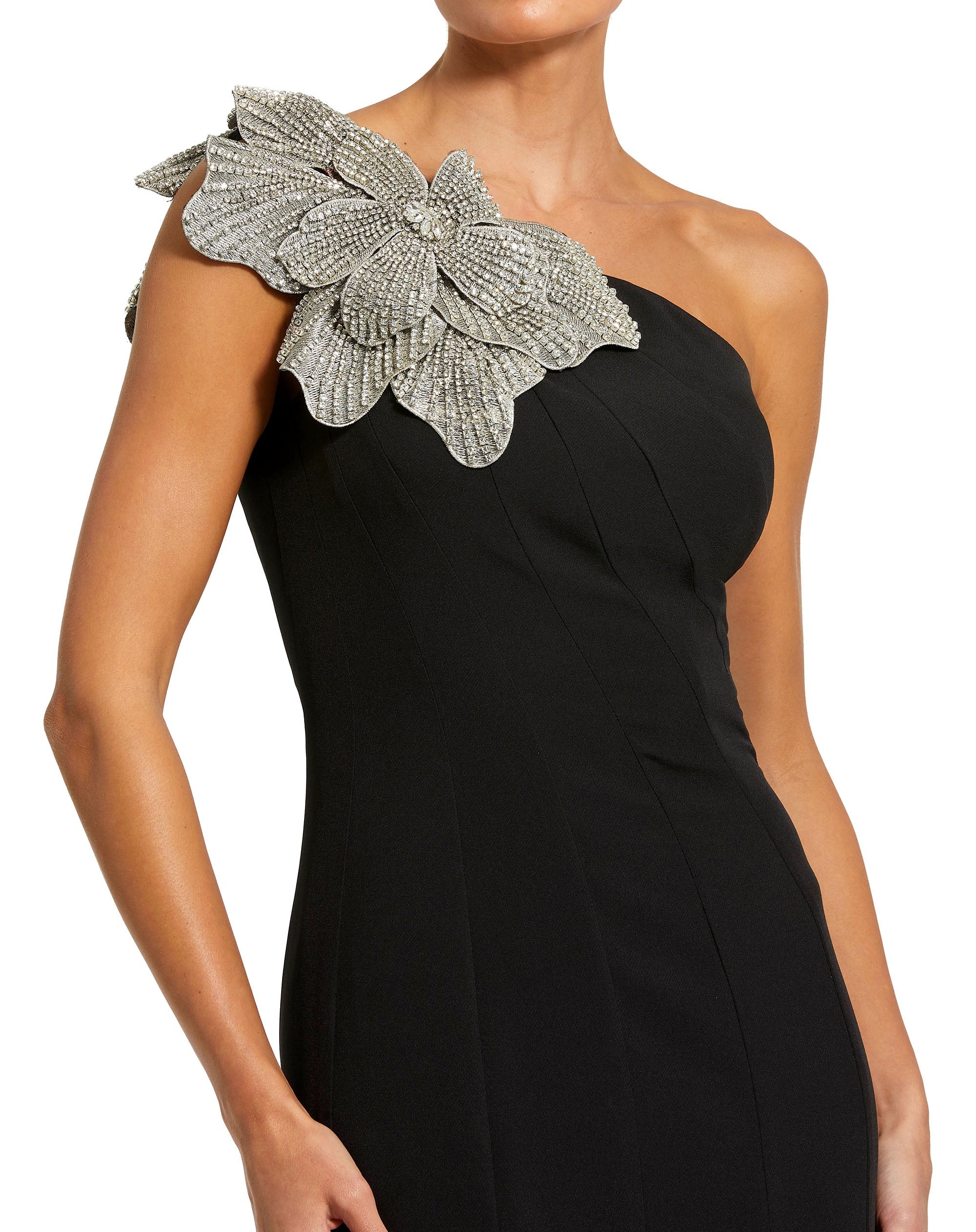 Shop Crepe One Shoulder Gown With Flower Online