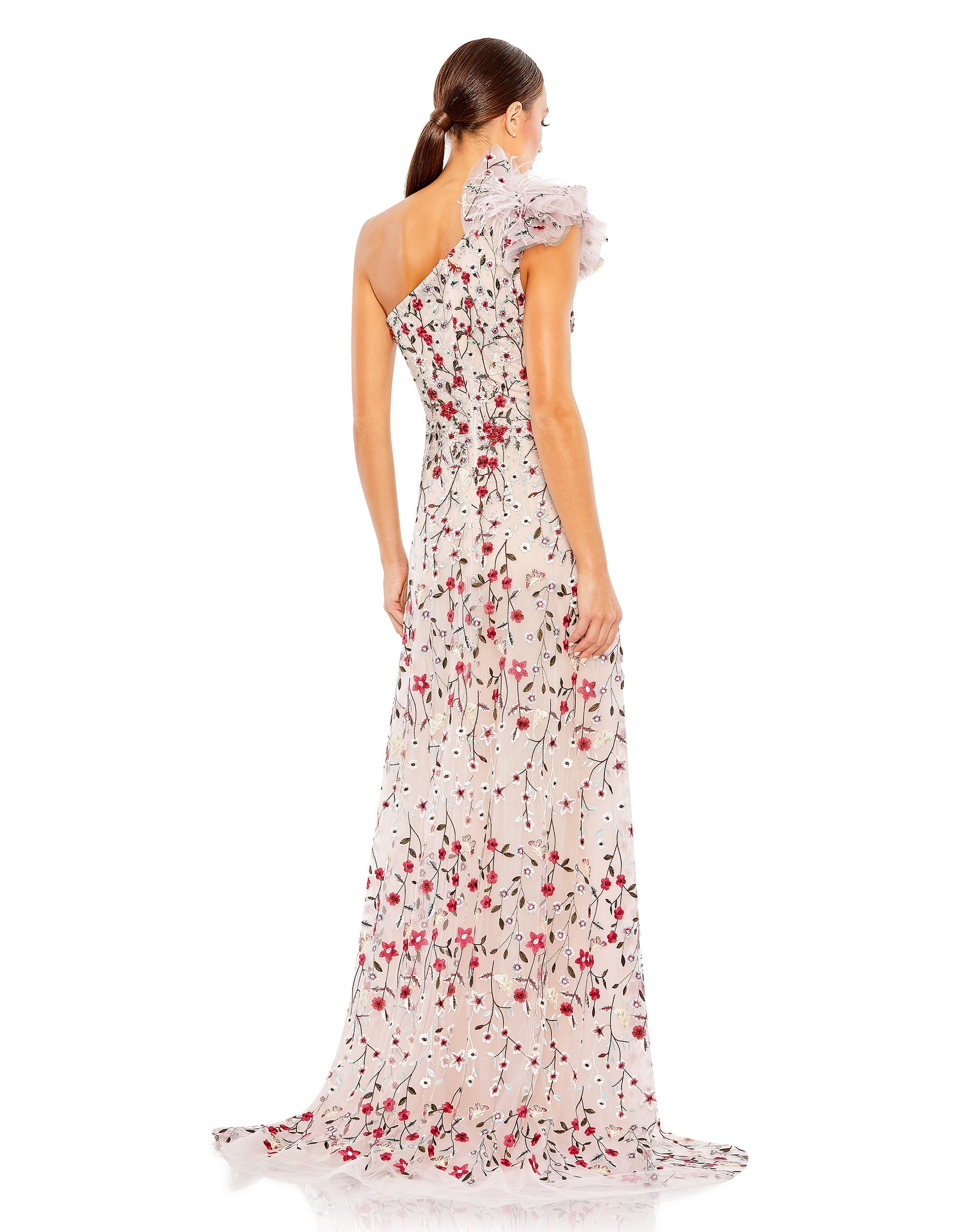Shop Embellished Ruffled One Shoulder A Line Gown Online