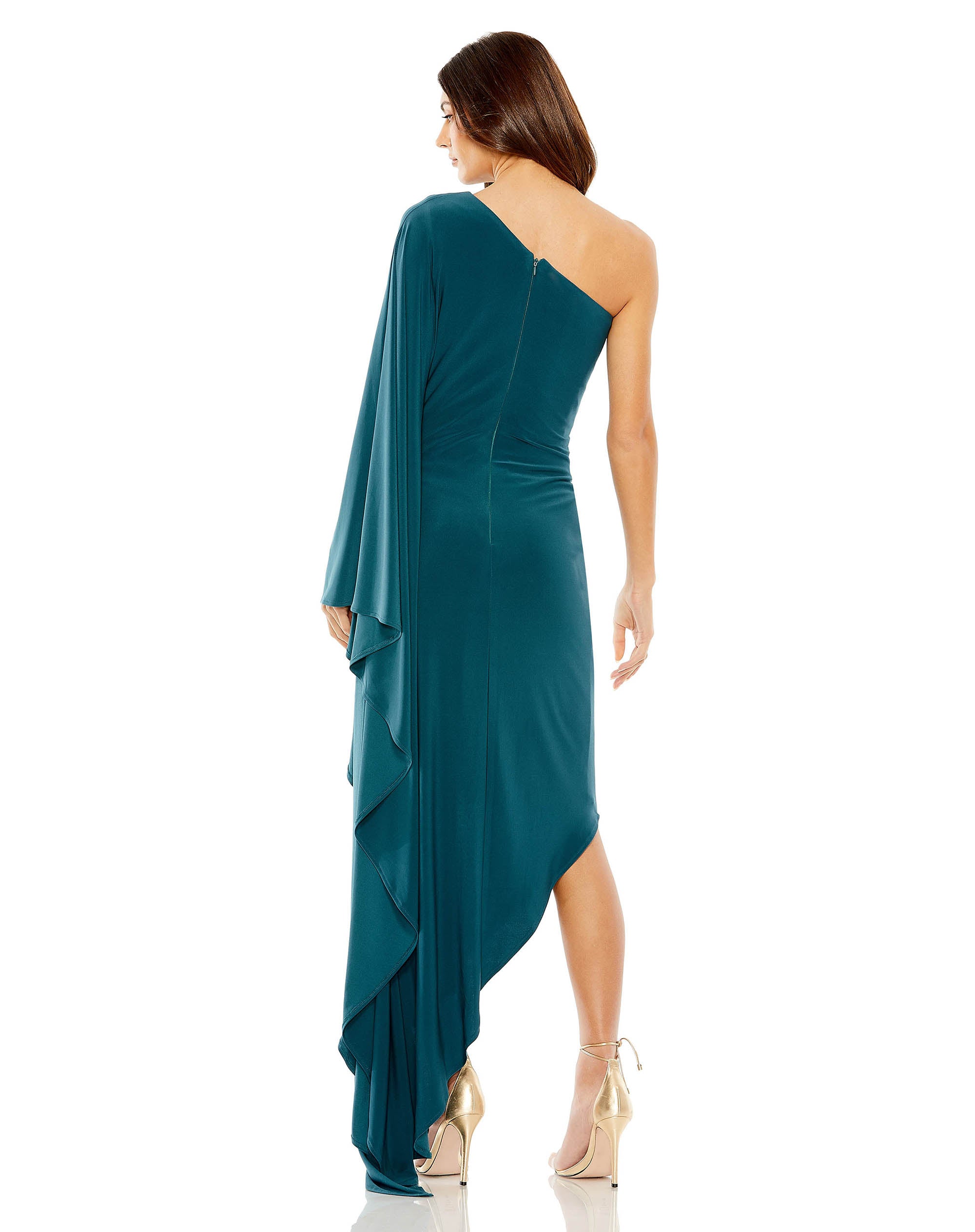 Shop One Shoulder Cape Sleeve Ruched Detail Jersey Gown Online