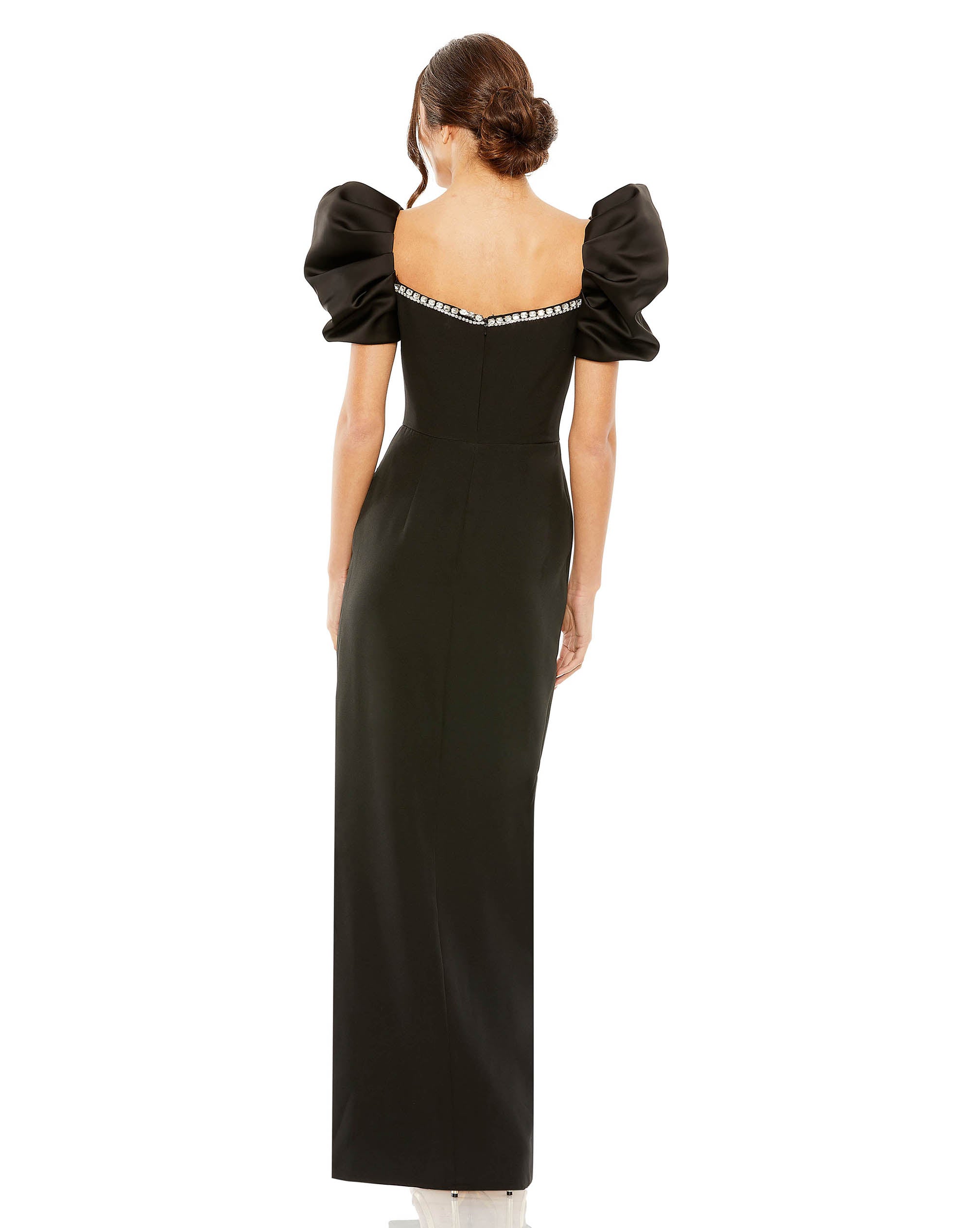 Shop Puff Sleeve Beaded Sweetheart Neck High Slit Gown Online