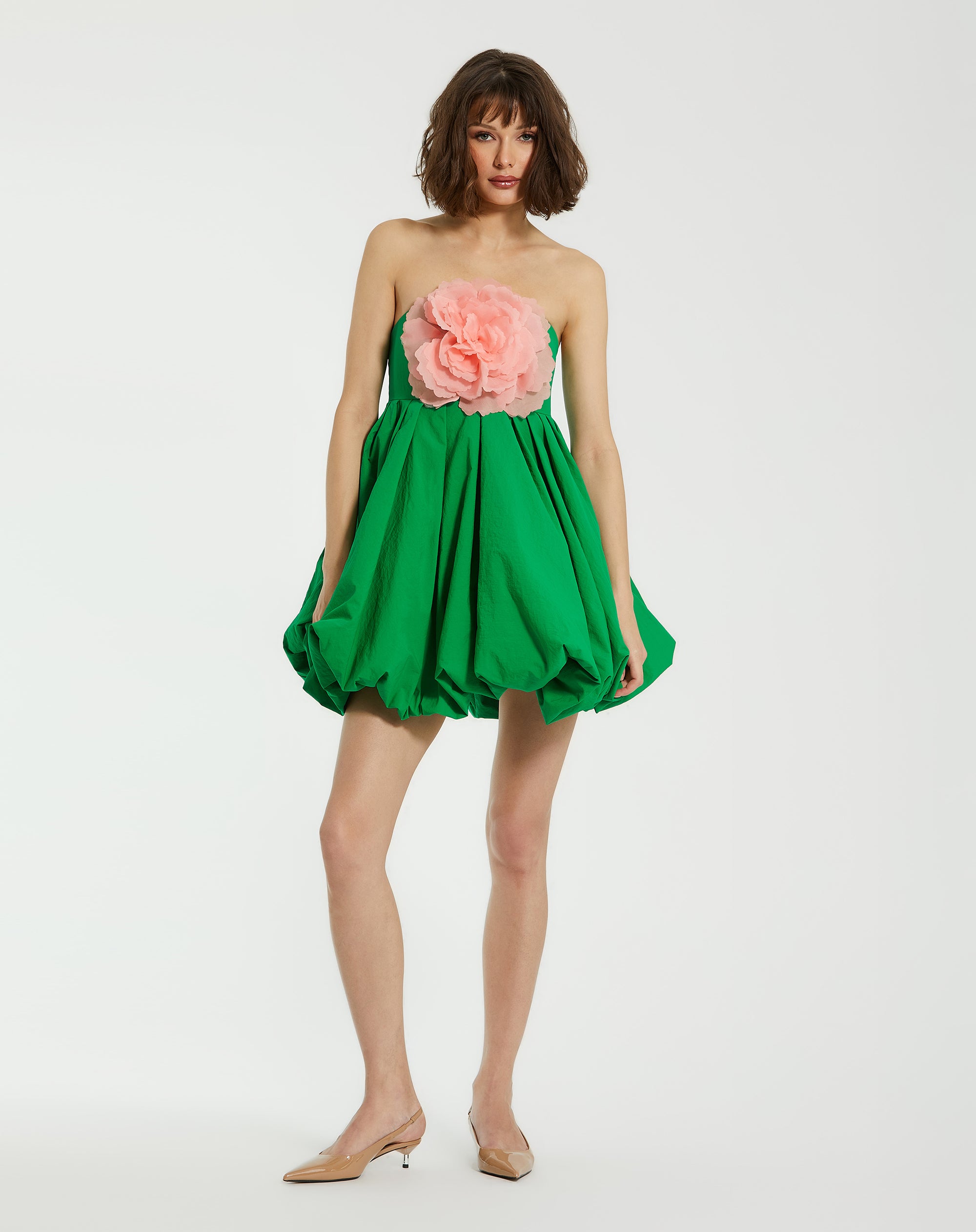 Shop Faille Strapless Mini Dress With Flower Online