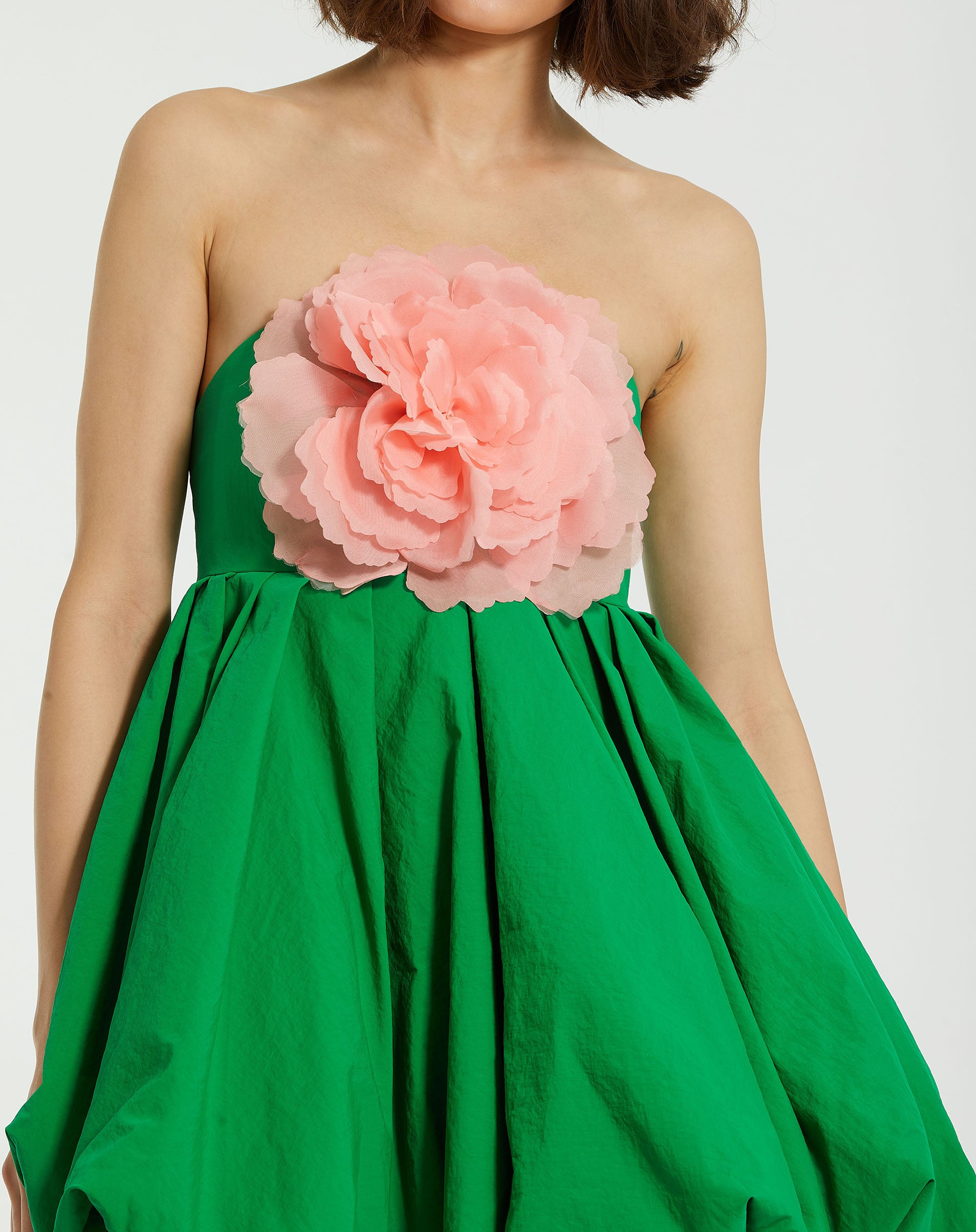 Shop Faille Strapless Mini Dress With Flower Online