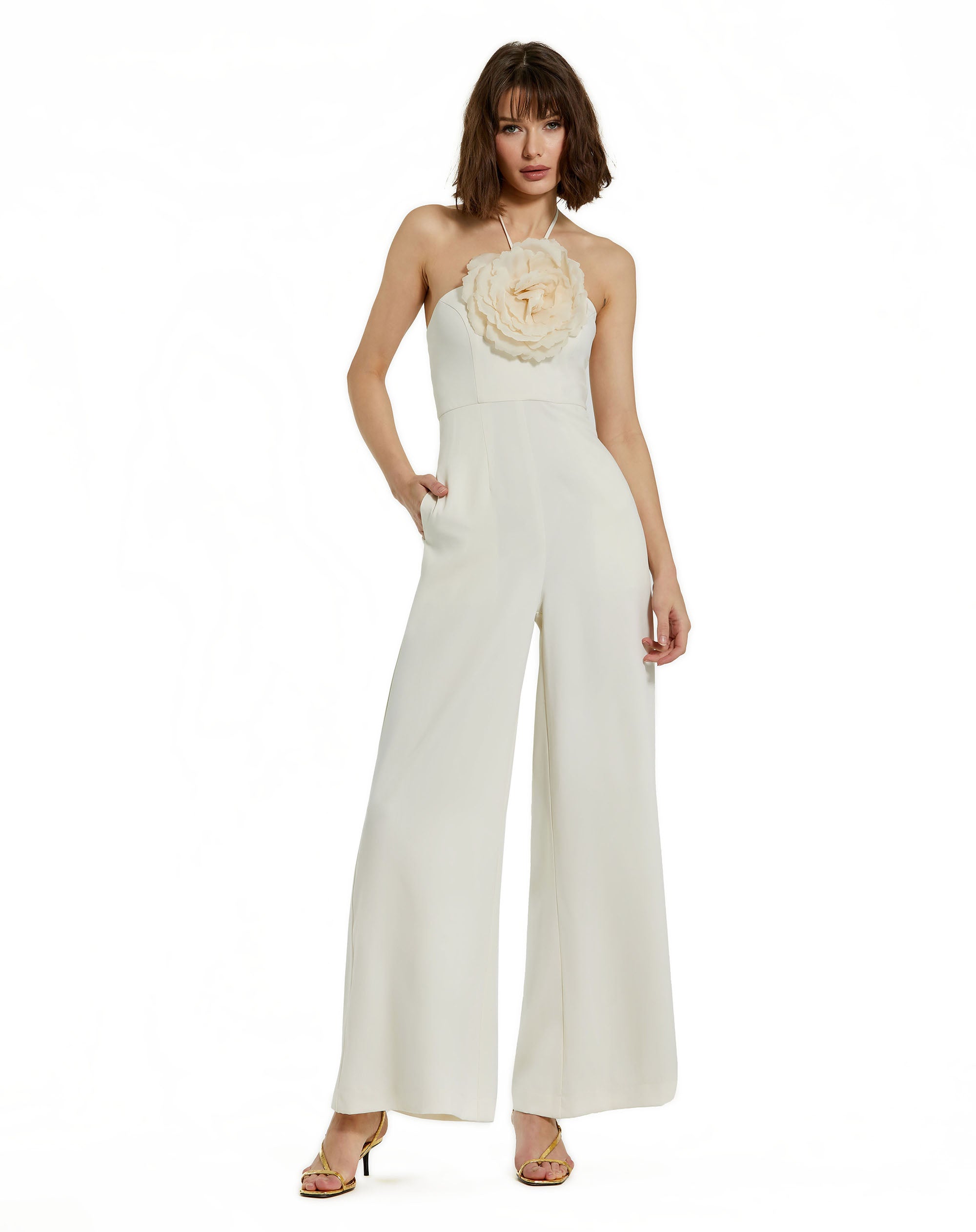 Shop Crepe Halter Neck Jumpsuit With Flower Online