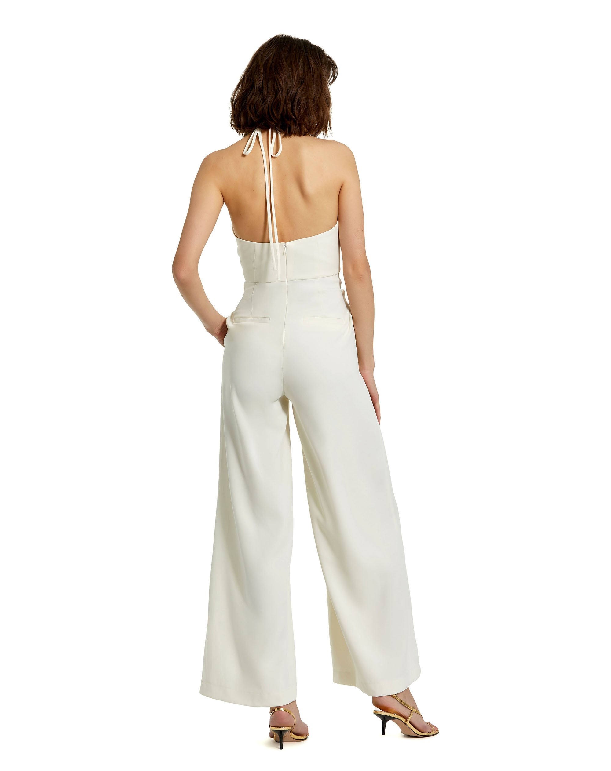 Shop Crepe Halter Neck Jumpsuit With Flower Online