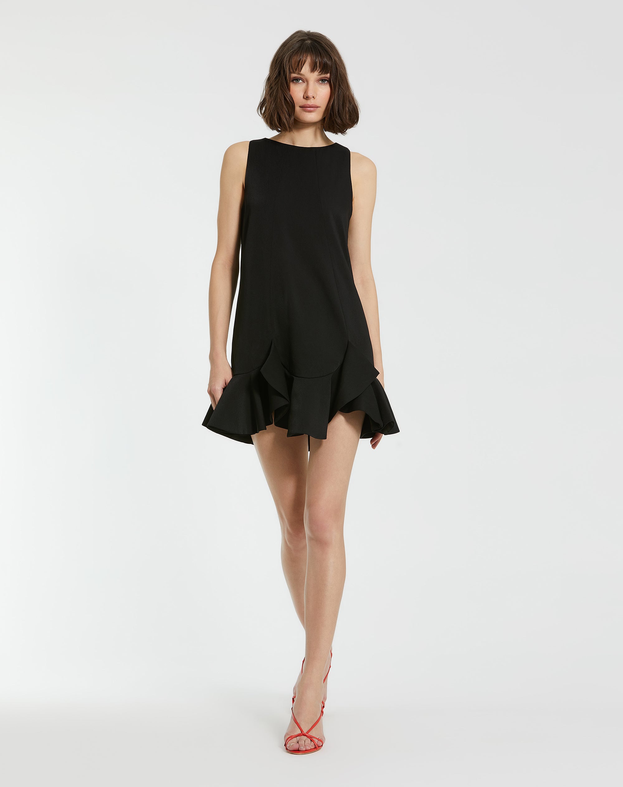 Shop Crepe Sleeveless Mini Dress With Ruffle Hem Online