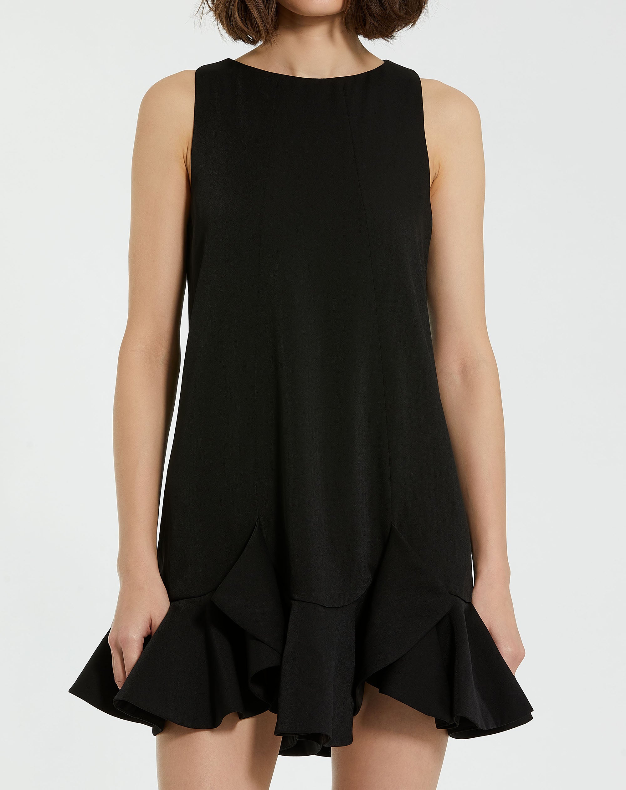 Shop Crepe Sleeveless Mini Dress With Ruffle Hem Online