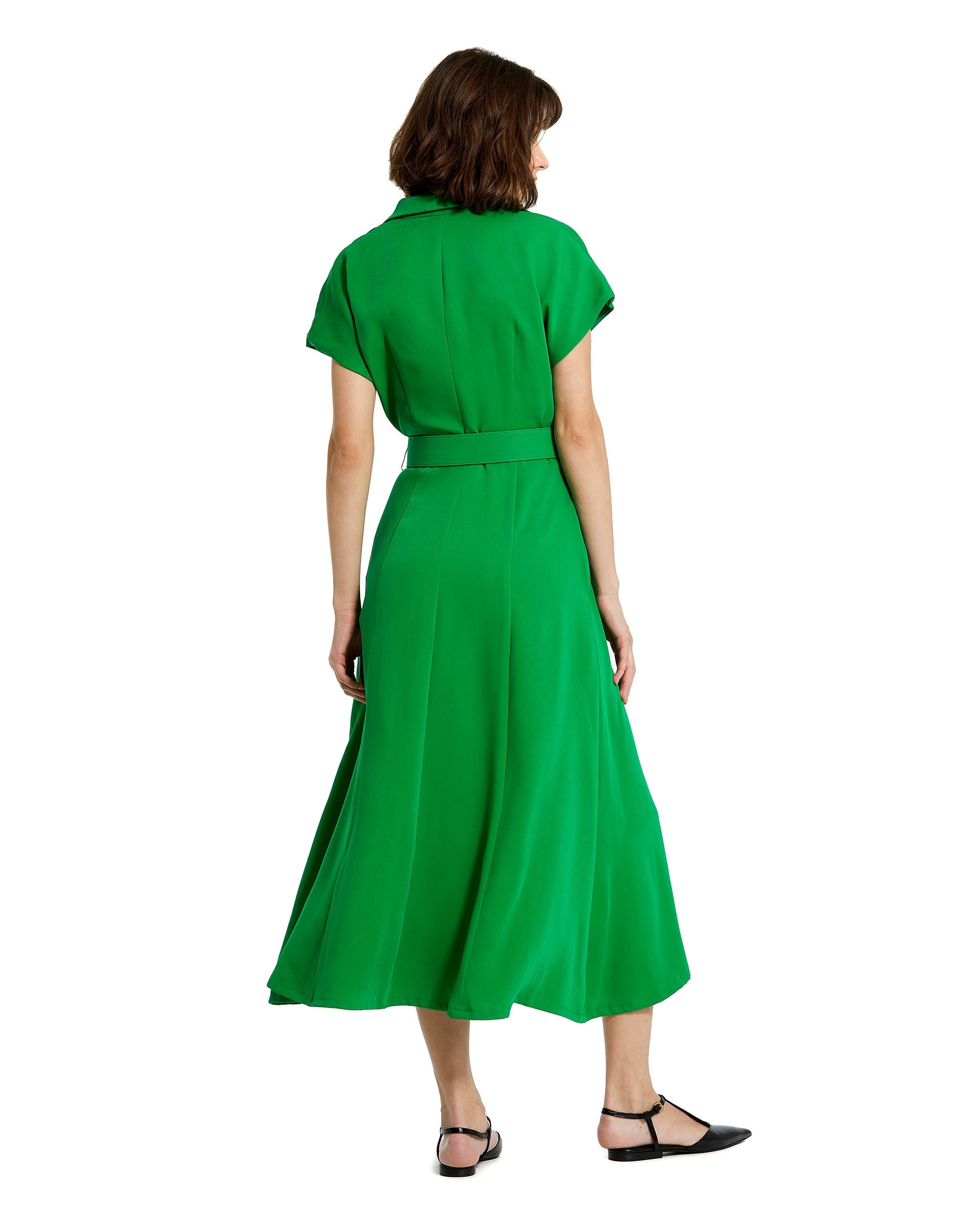 Shop Crepe Collared Short Sleeve Midi Dress With Belt Online