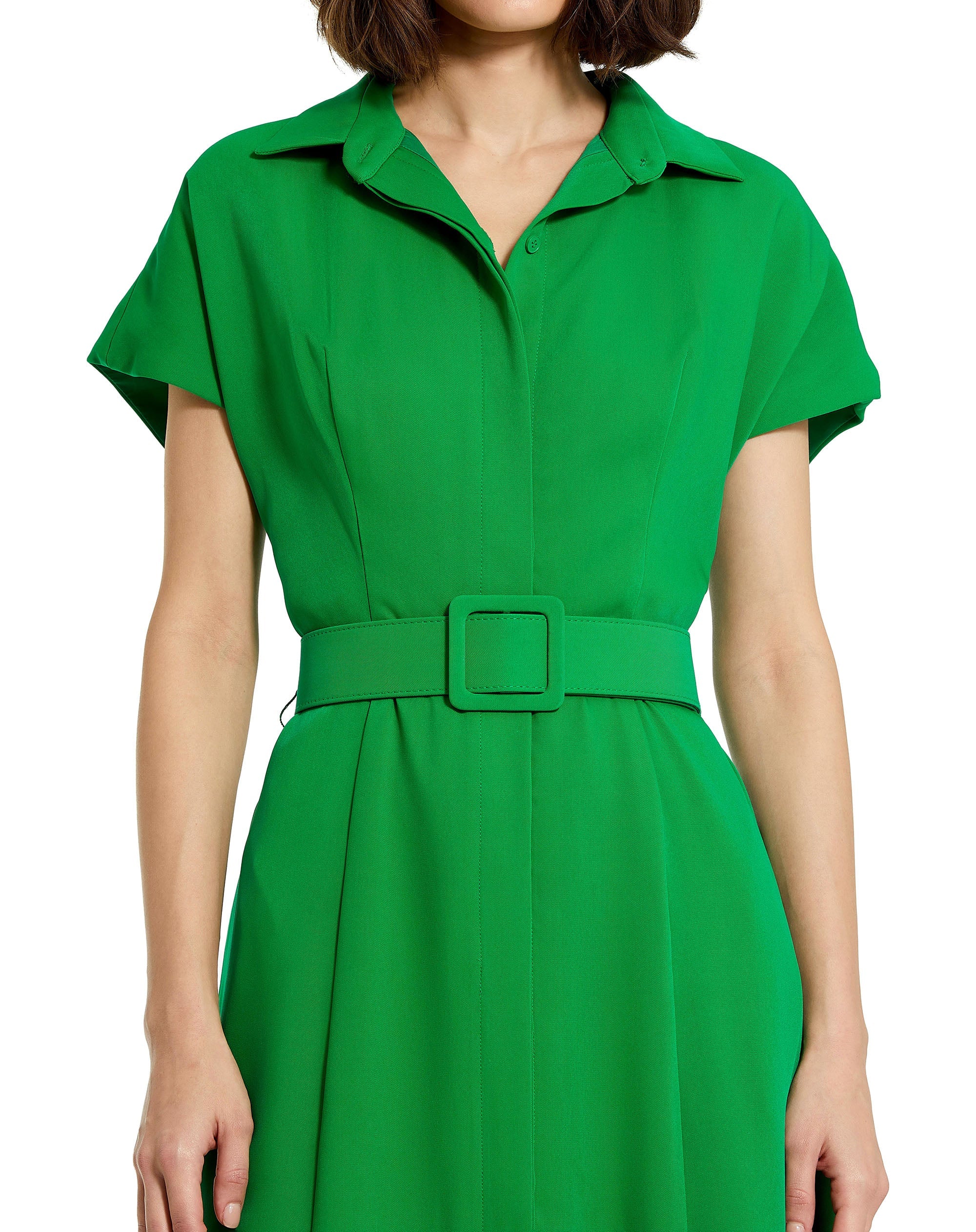 Shop Crepe Collared Short Sleeve Midi Dress With Belt Online