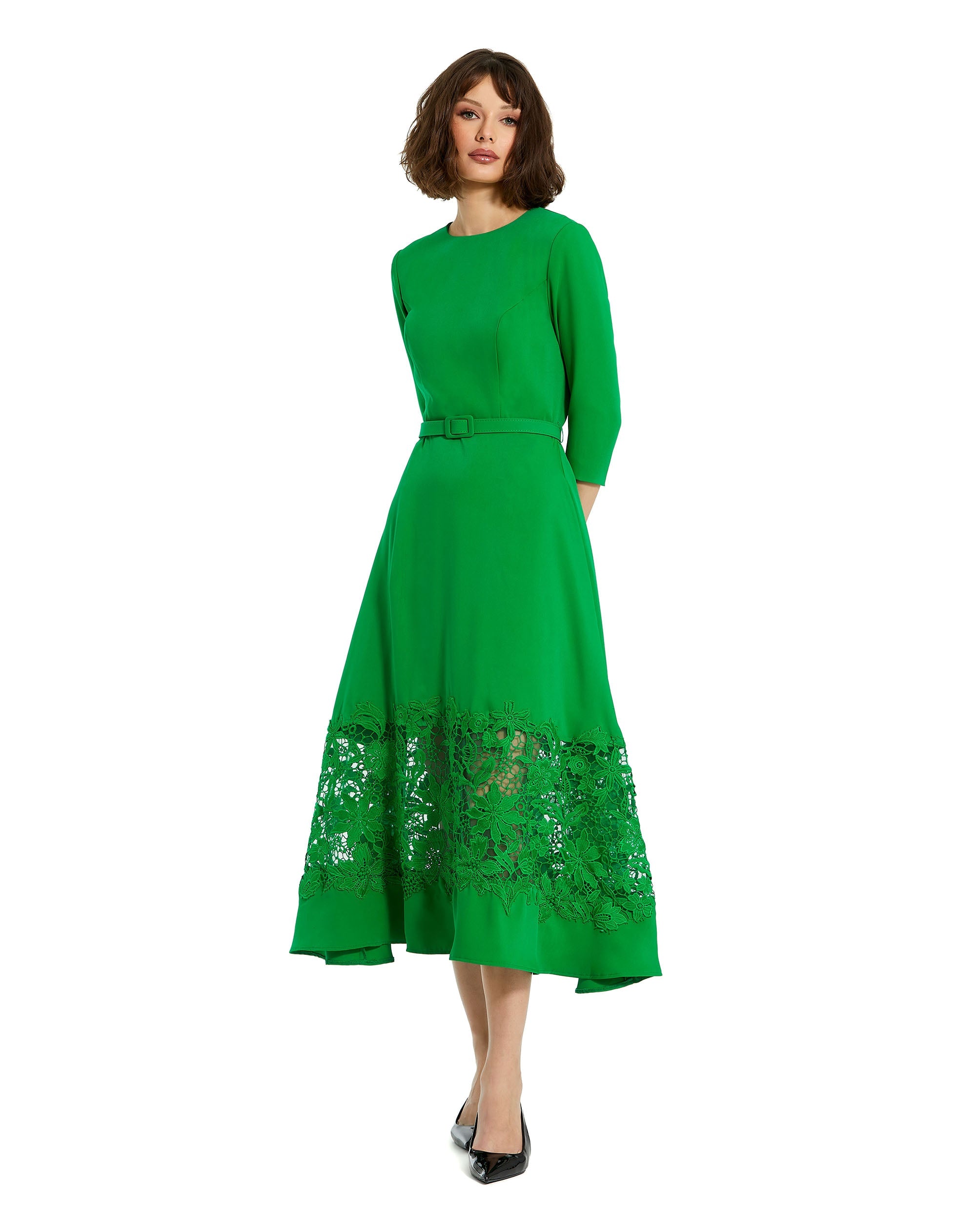 Shop Crepe Boat Neck Midi Dress With Applique Cut Out Online