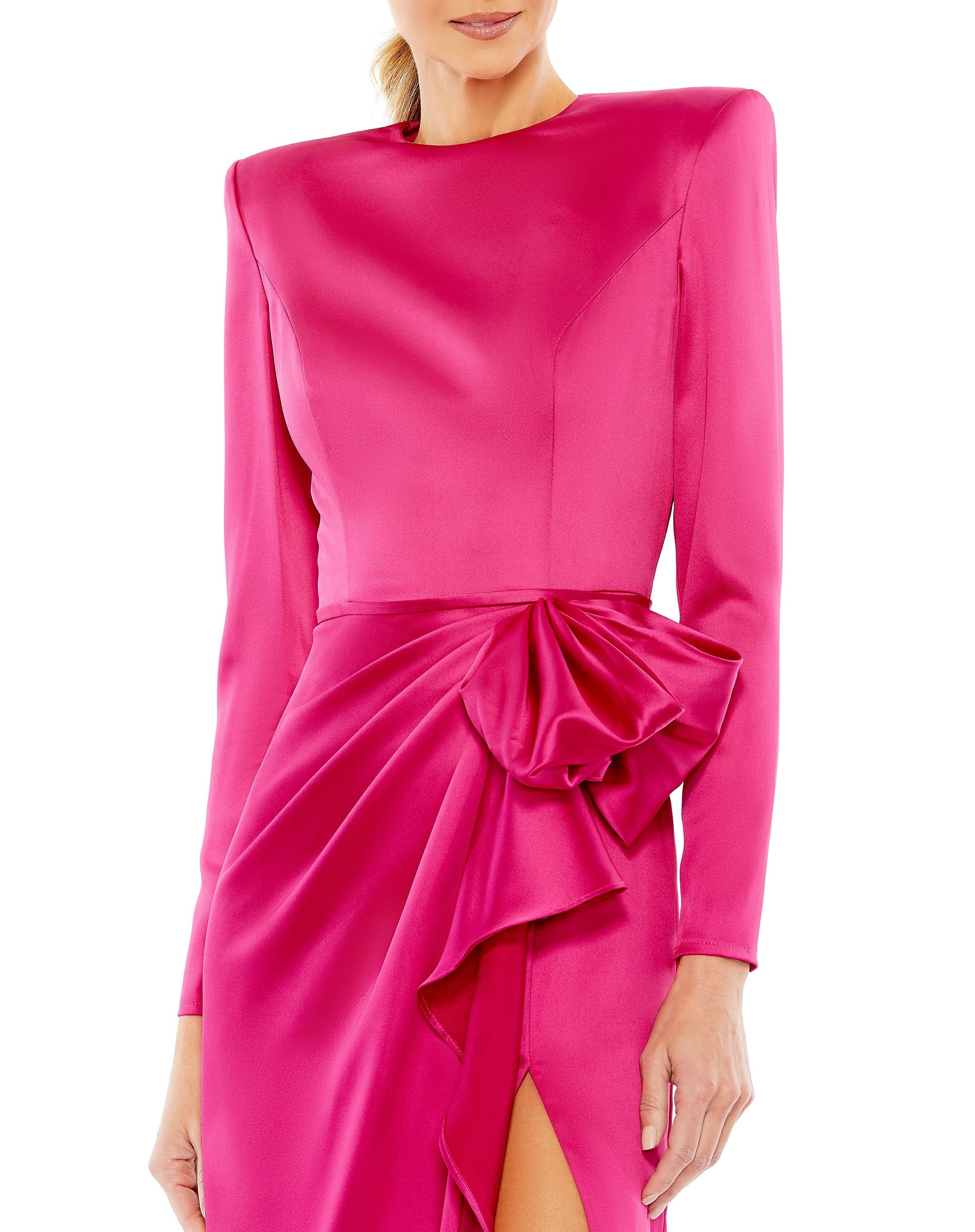 Shop Long Sleeve Structured Bow Draped Gown Online
