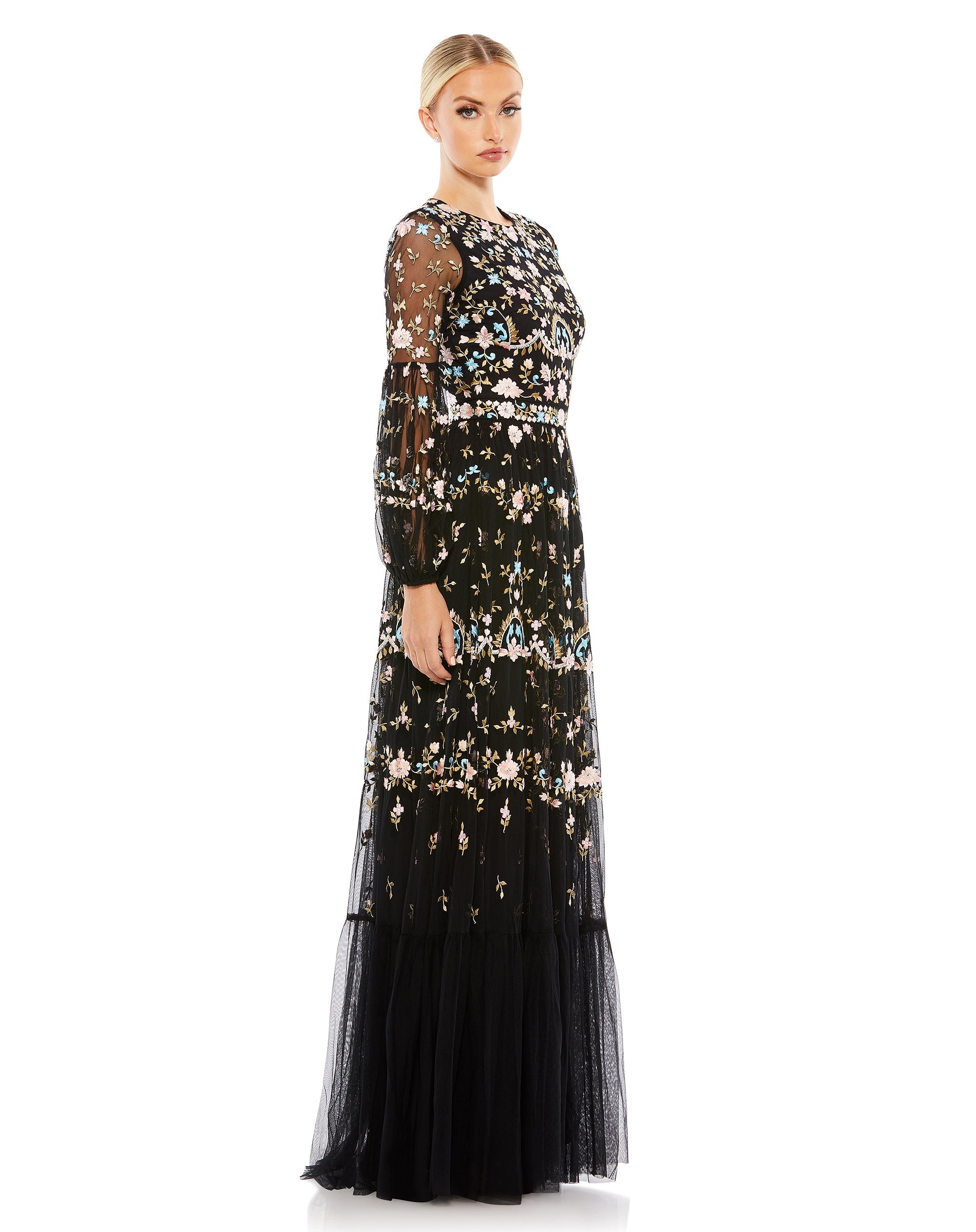 Shop Embroidered Blouson Sleeve Gown Online