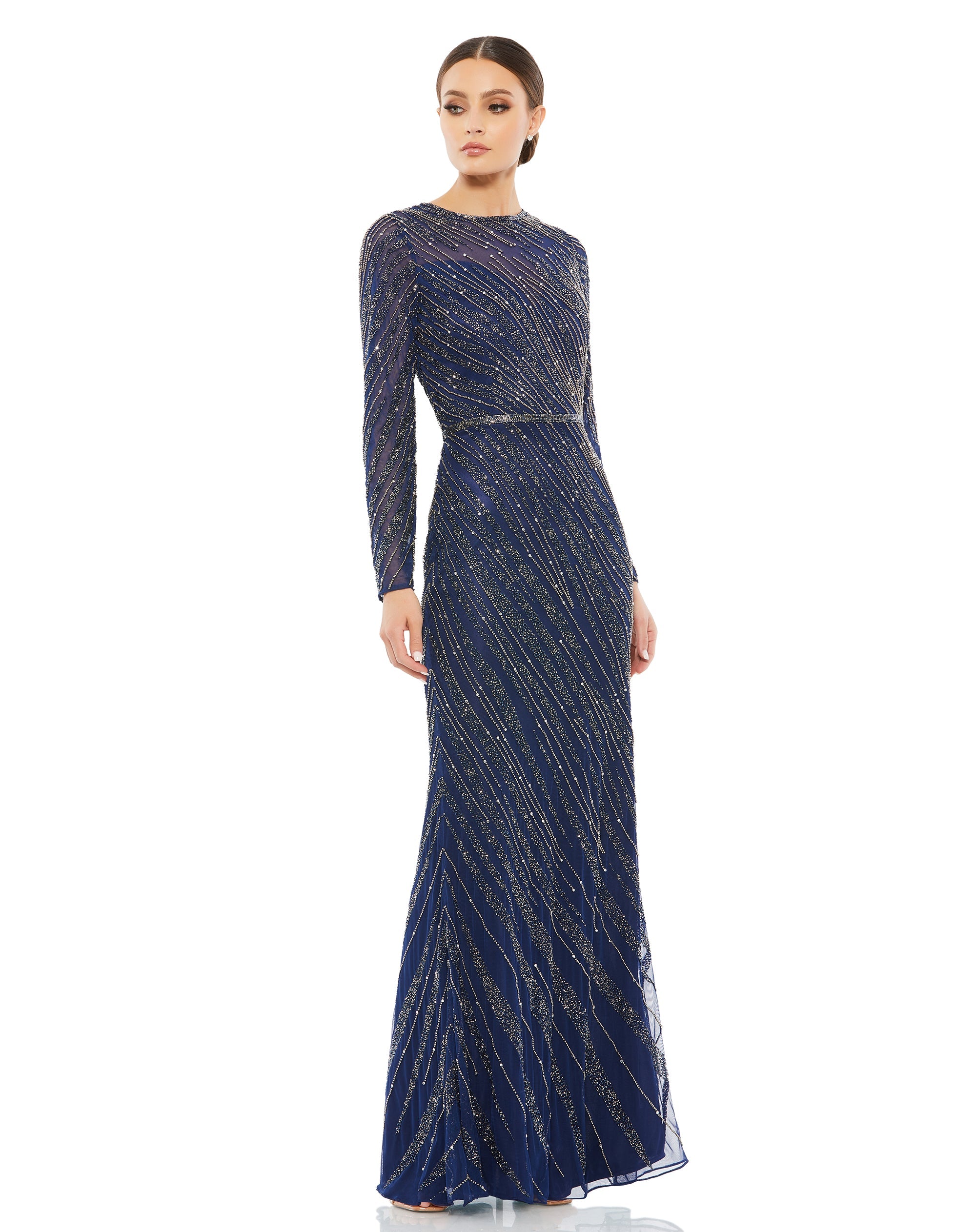 Shop Long Sleeve Beaded Column Gown Online