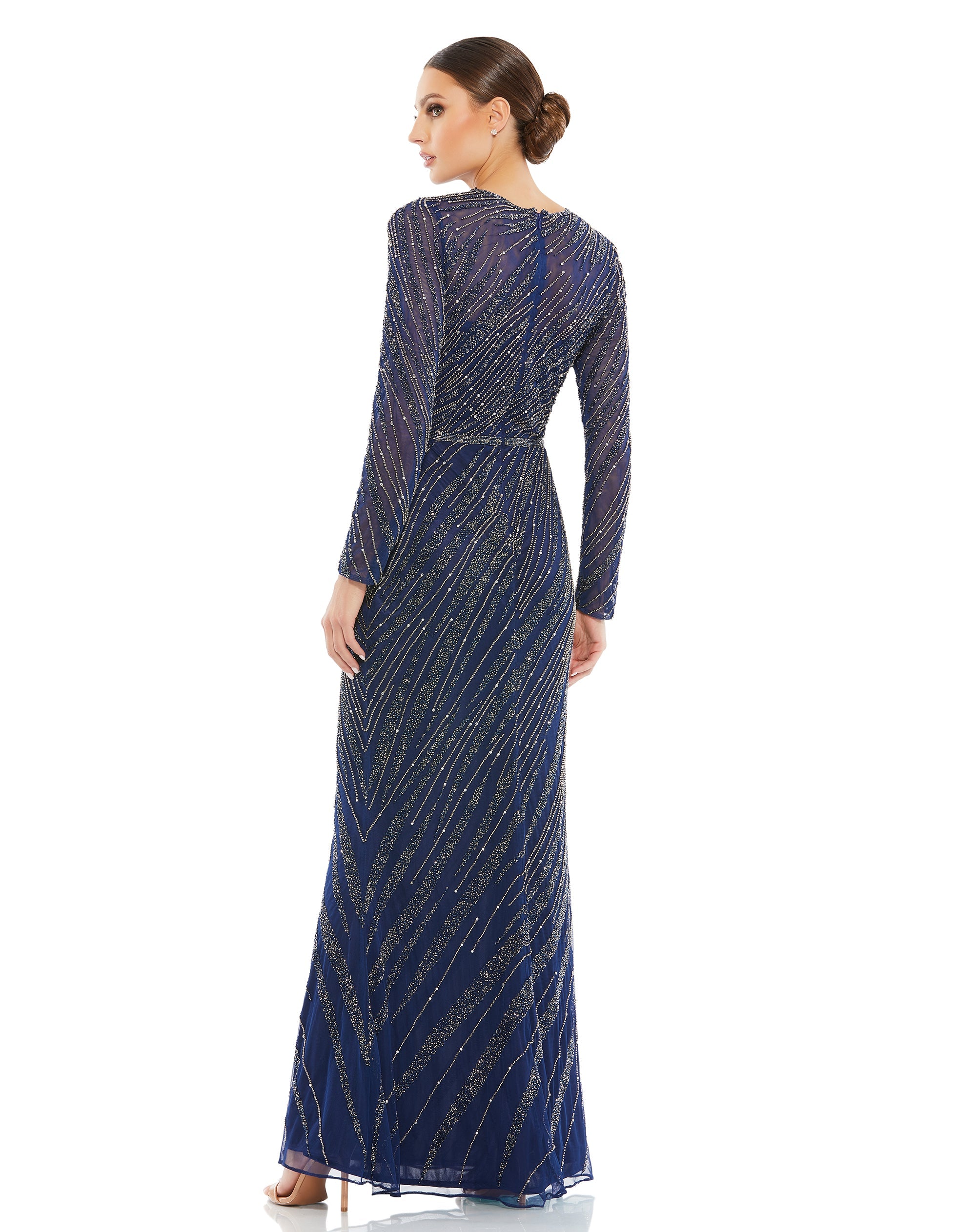 Shop Long Sleeve Beaded Column Gown Online