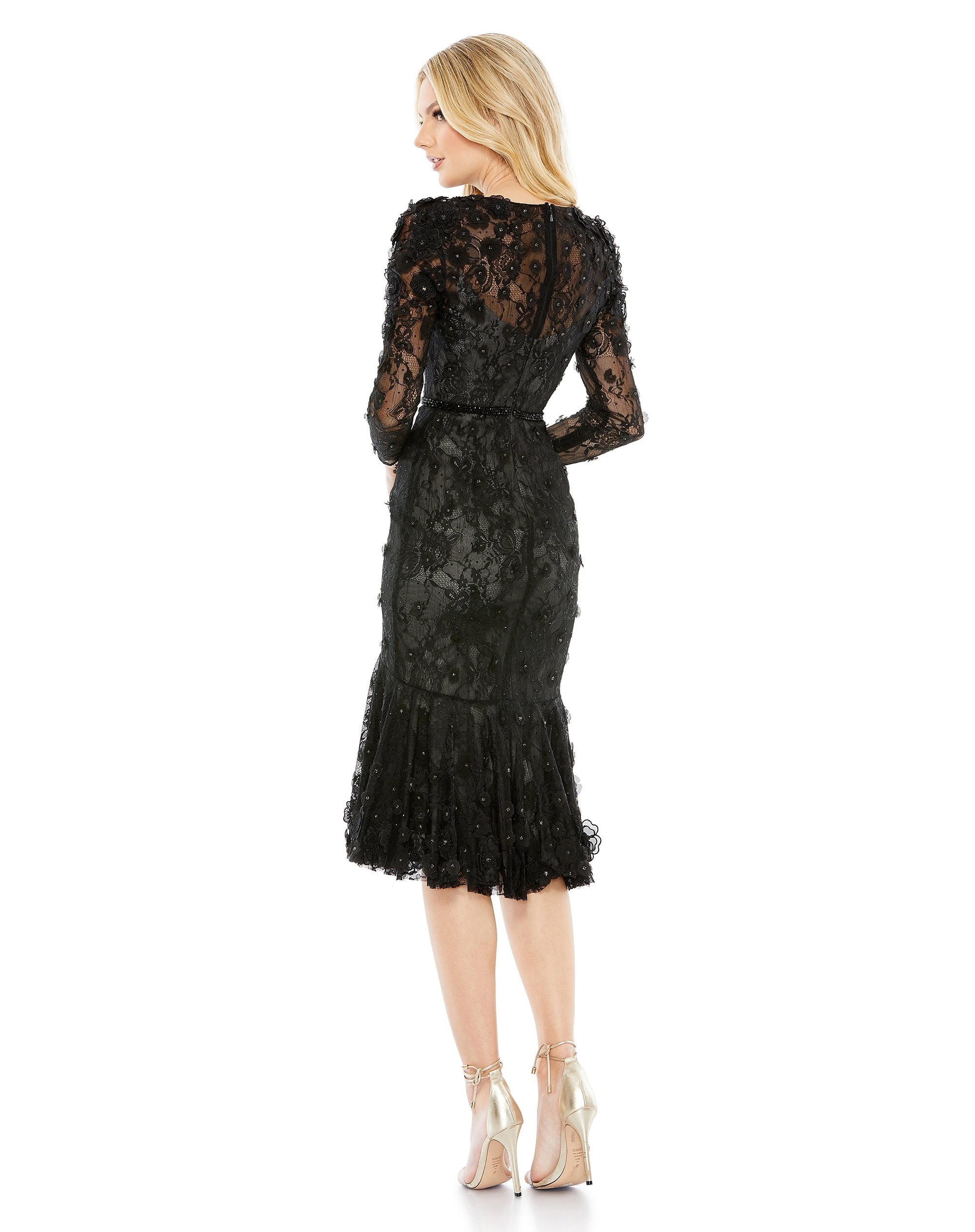 Shop Floral Applique Long Sleeve Cocktail Dress Online