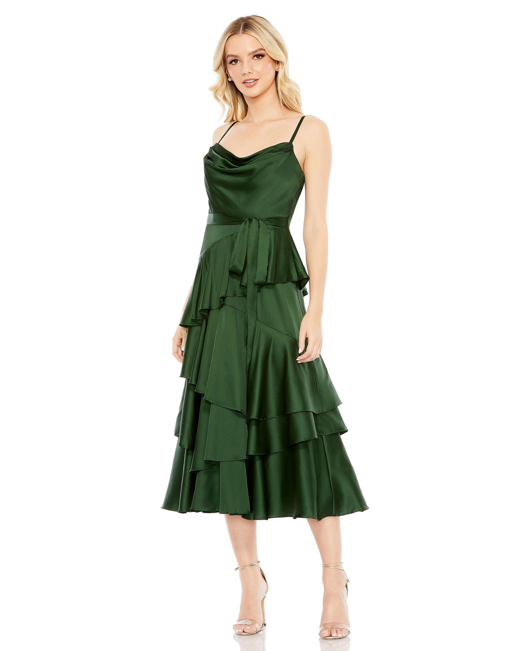 Shop Charmeuse Ruffle Tiered Spaghetti Strap Dress Online
