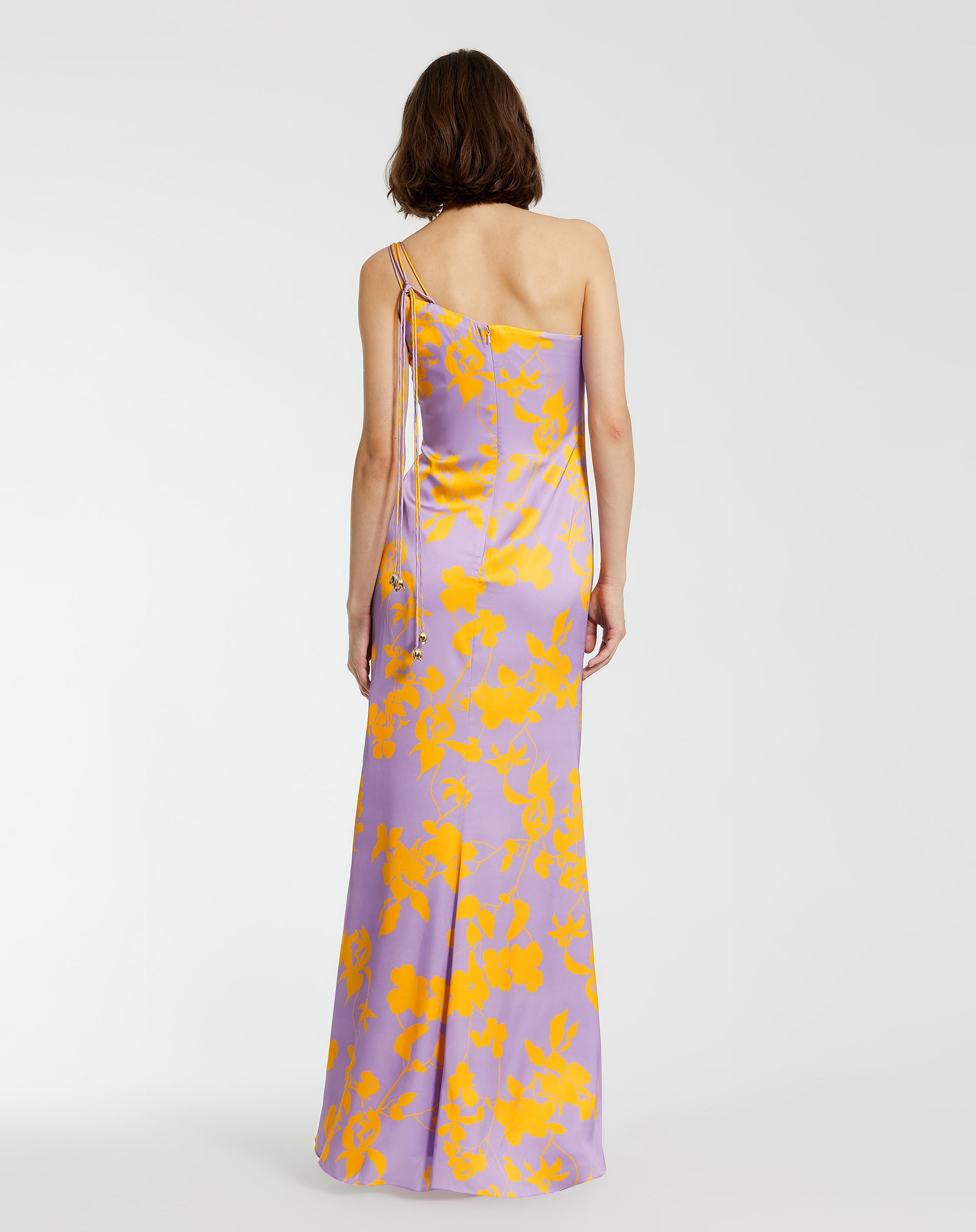 Shop Printed Charmeuse One Shoulder Gown With Slit Online