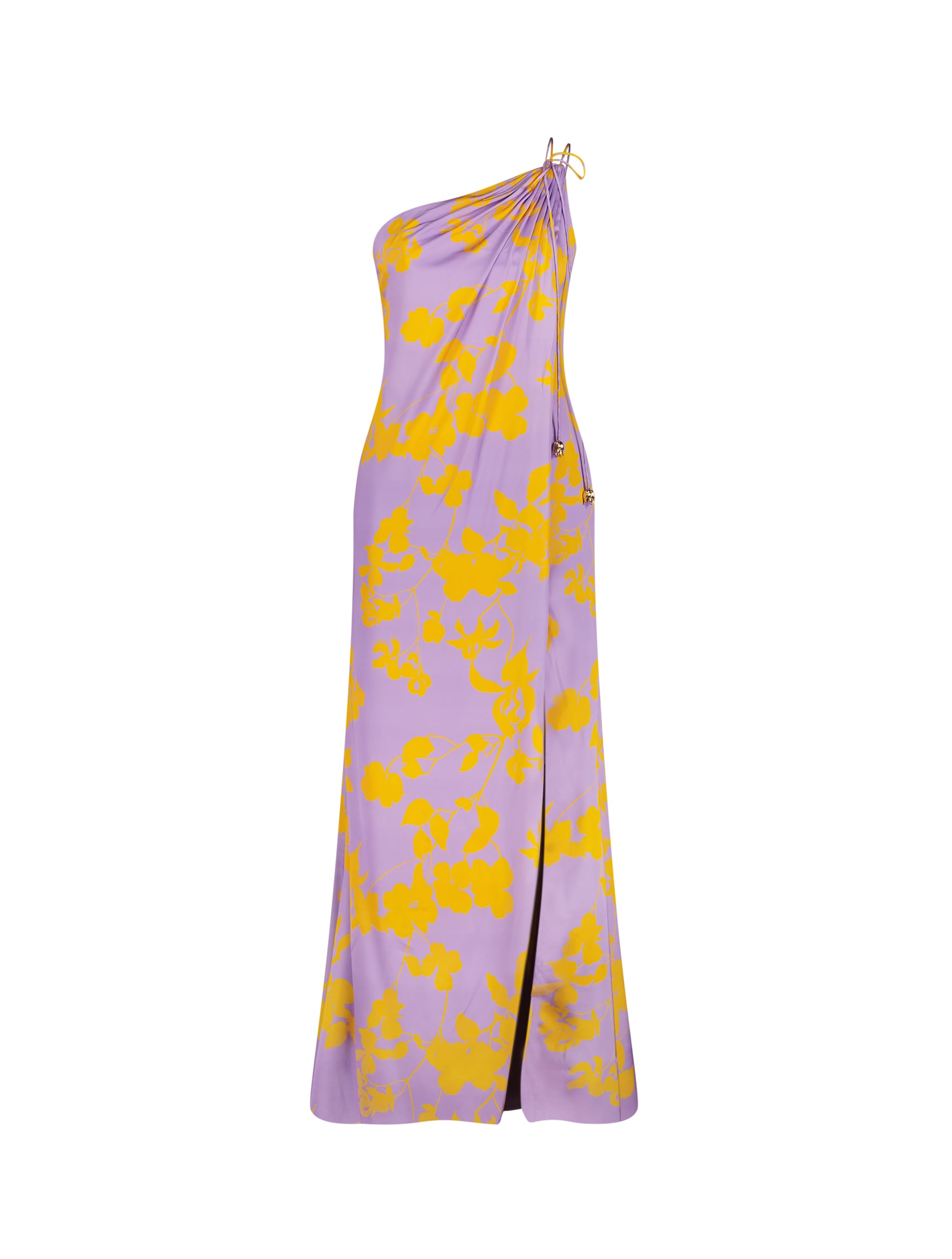 Shop Printed Charmeuse One Shoulder Gown With Slit Online