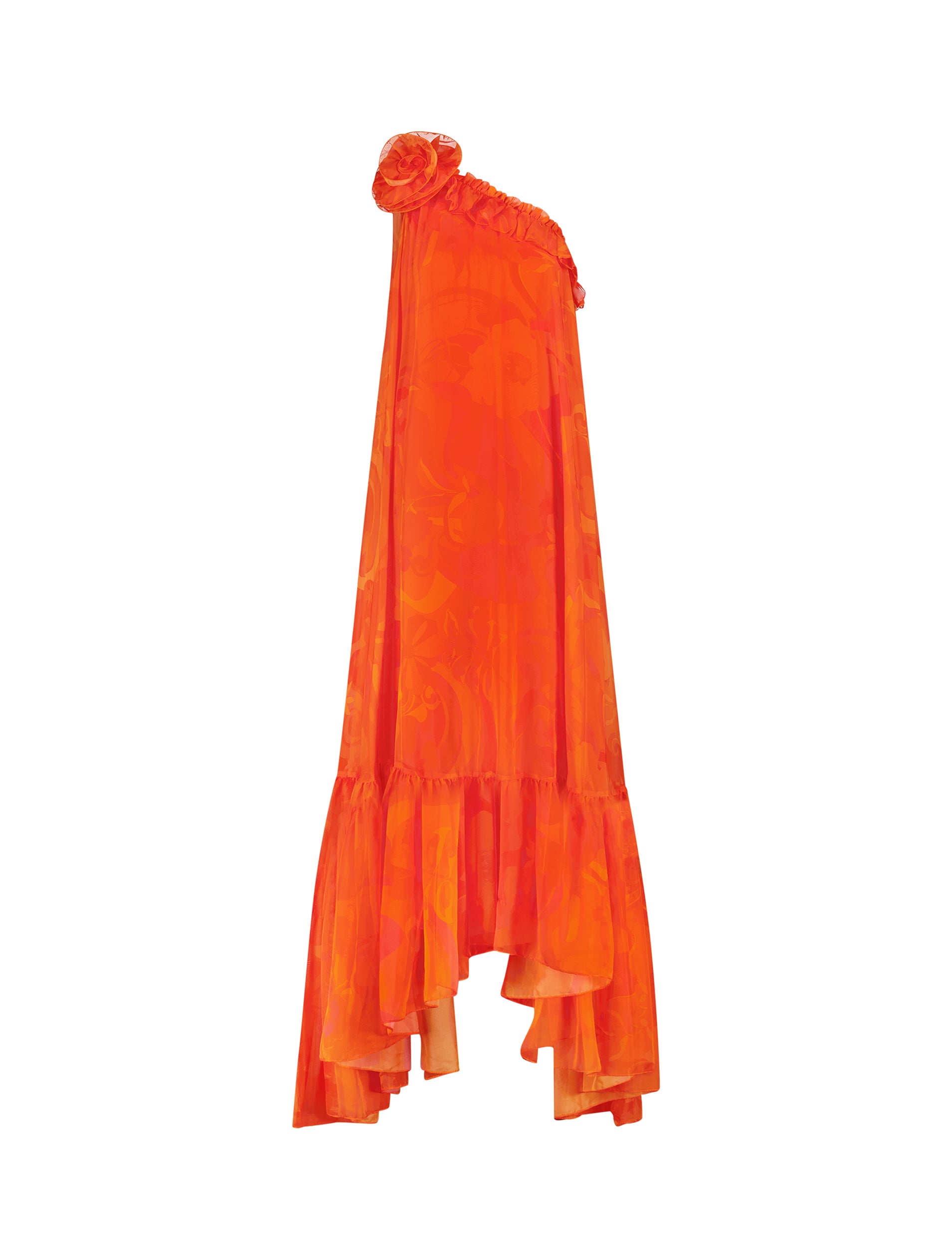 Shop Printed Chiffon One Shoulder Rose Ruffle Gown Online