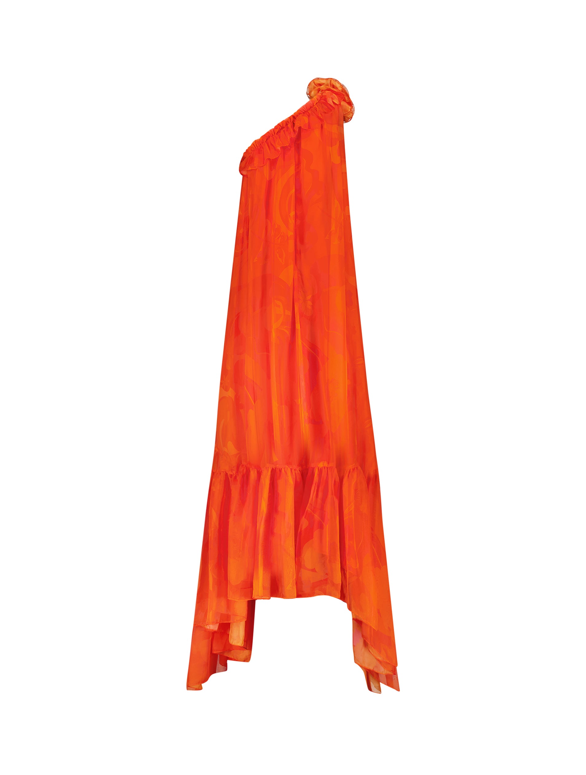 Shop Printed Chiffon One Shoulder Rose Ruffle Gown Online