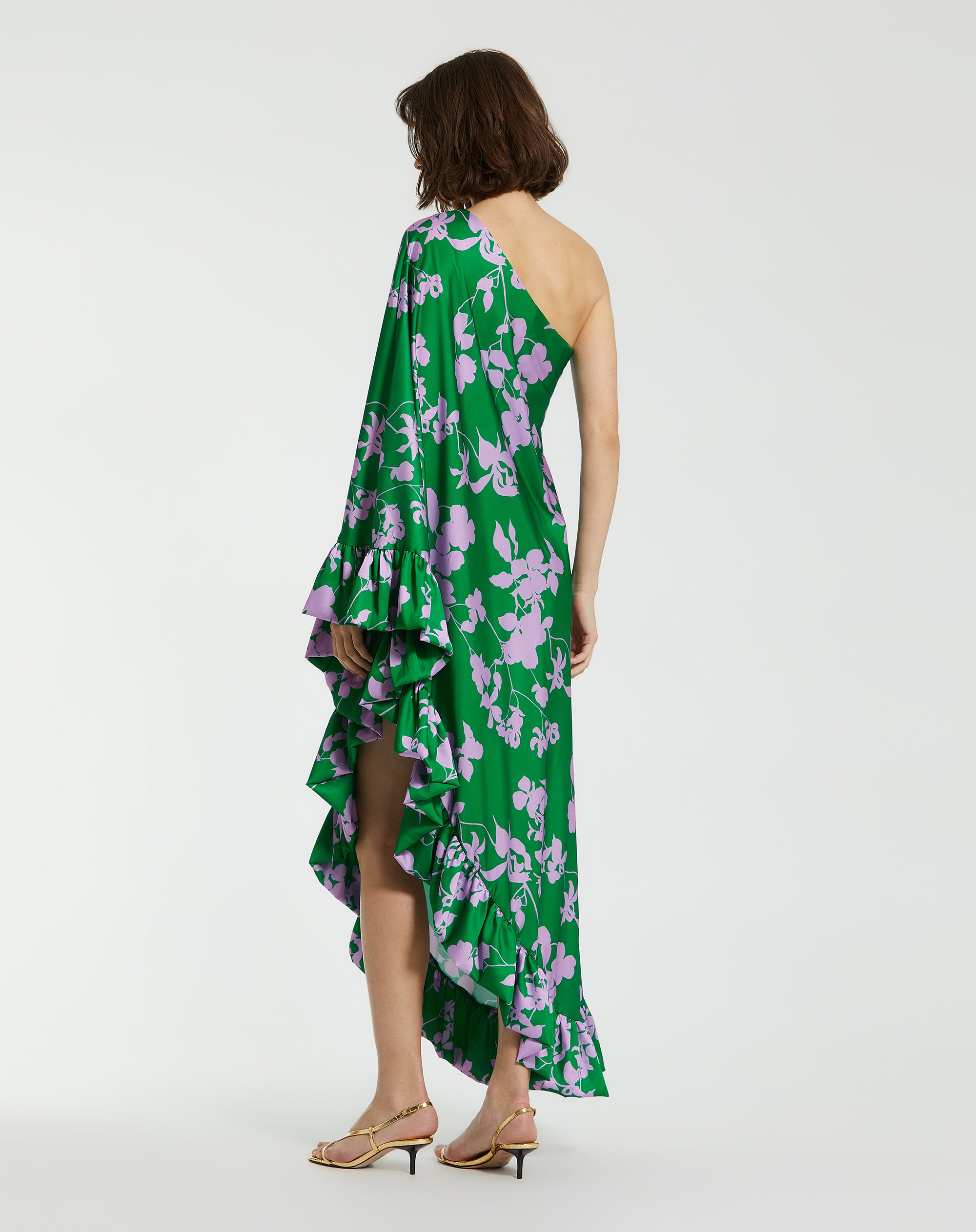 Shop Printed Charmeuse One Shoulder Draped Gown Online