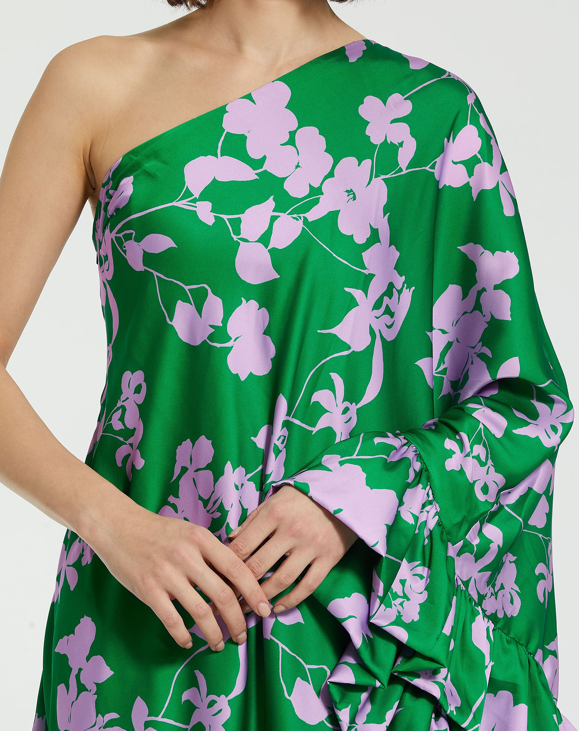 Shop Printed Charmeuse One Shoulder Draped Gown Online