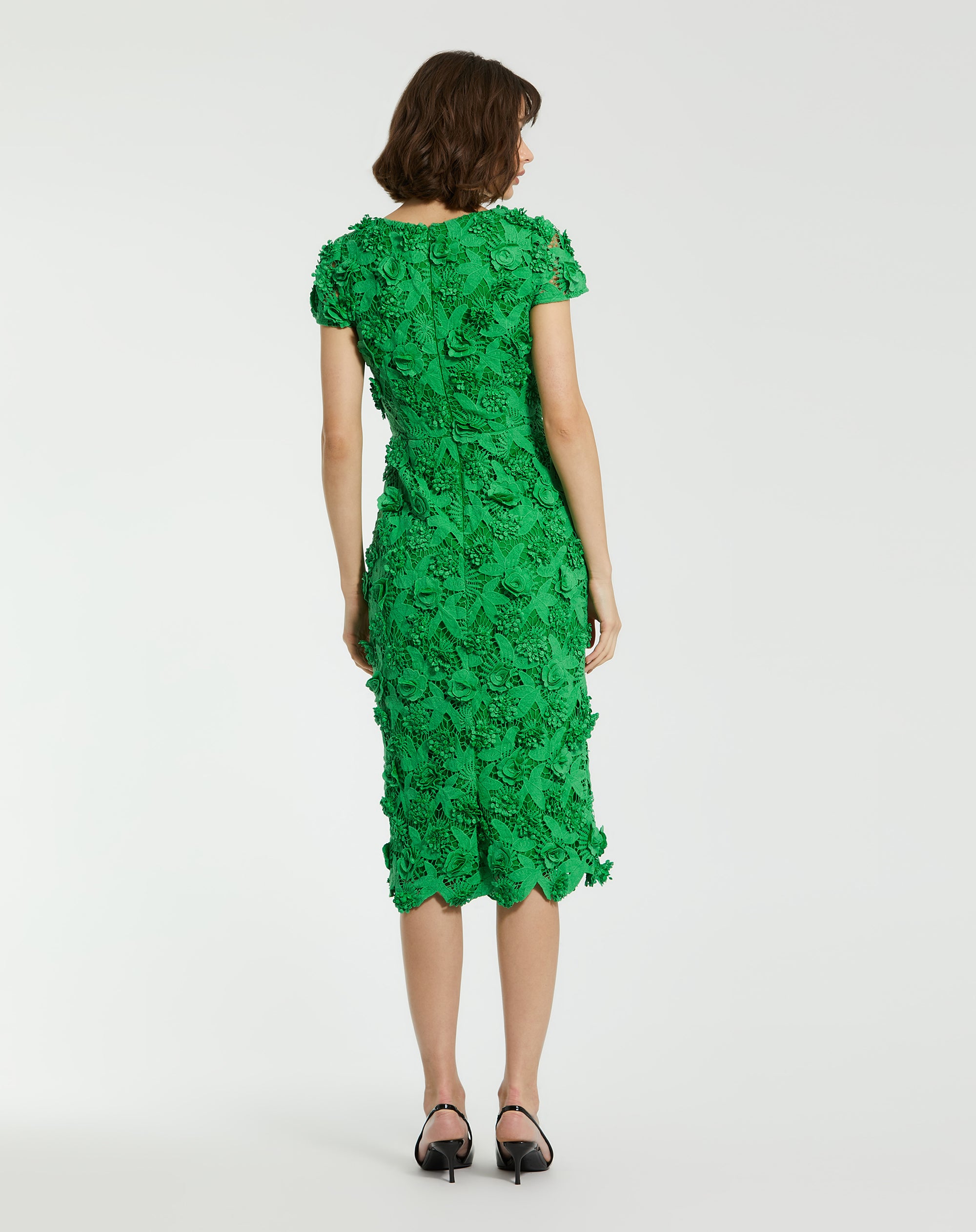 Shop Floral Lace Fitted Short Sleeve Midi Dress Online