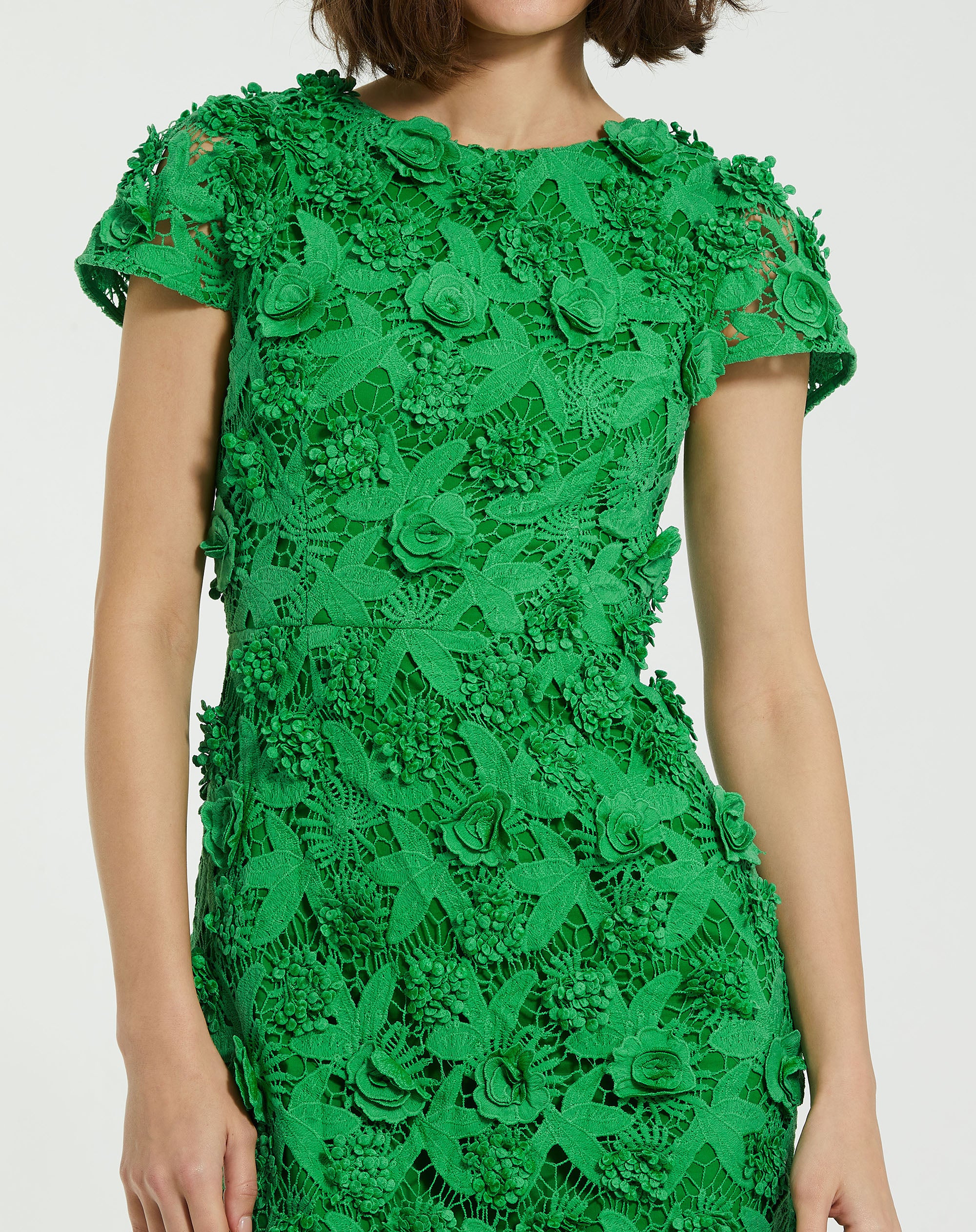 Shop Floral Lace Fitted Short Sleeve Midi Dress Online