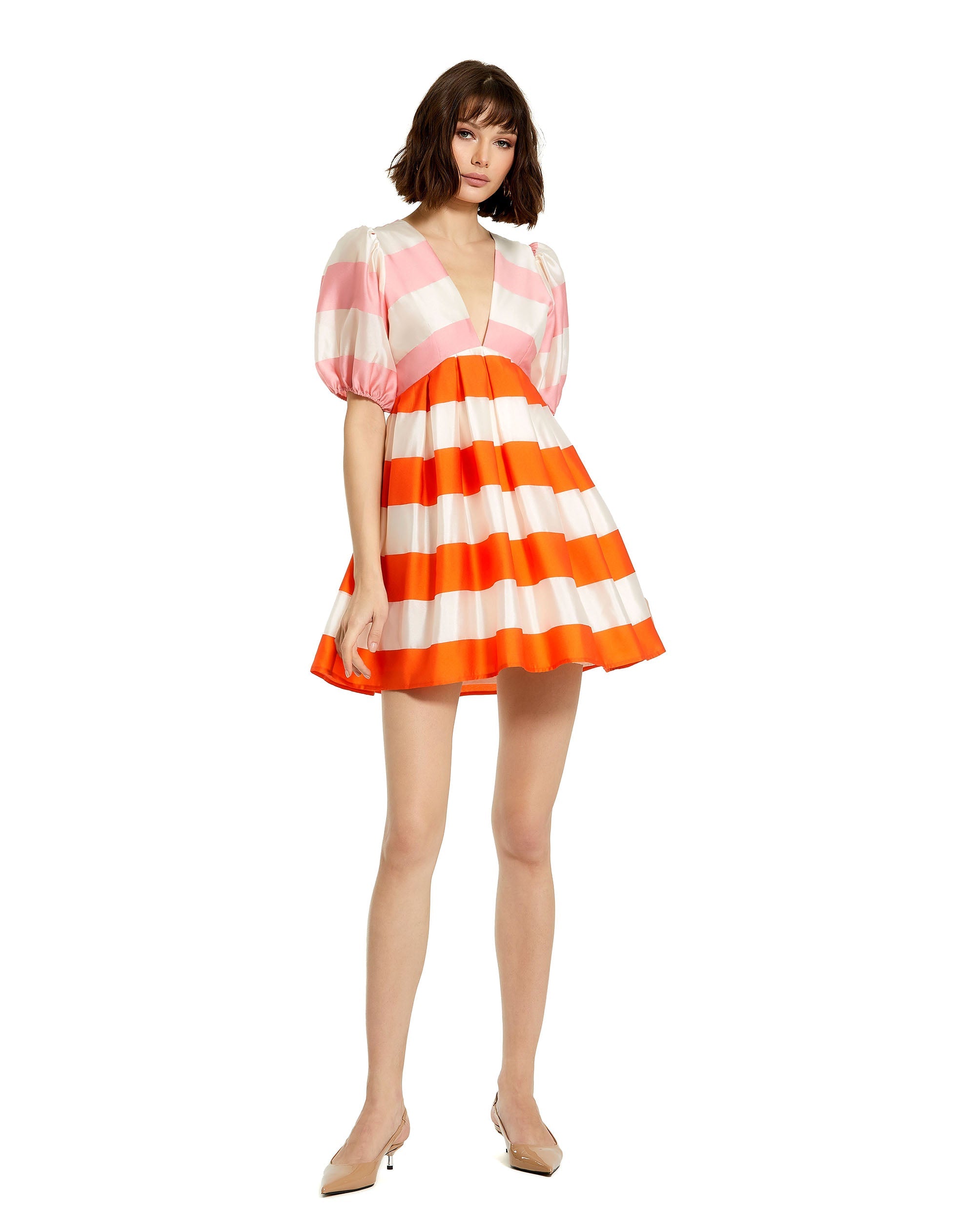 Shop Organza Striped Balloon Sleeve Mini Dress Online