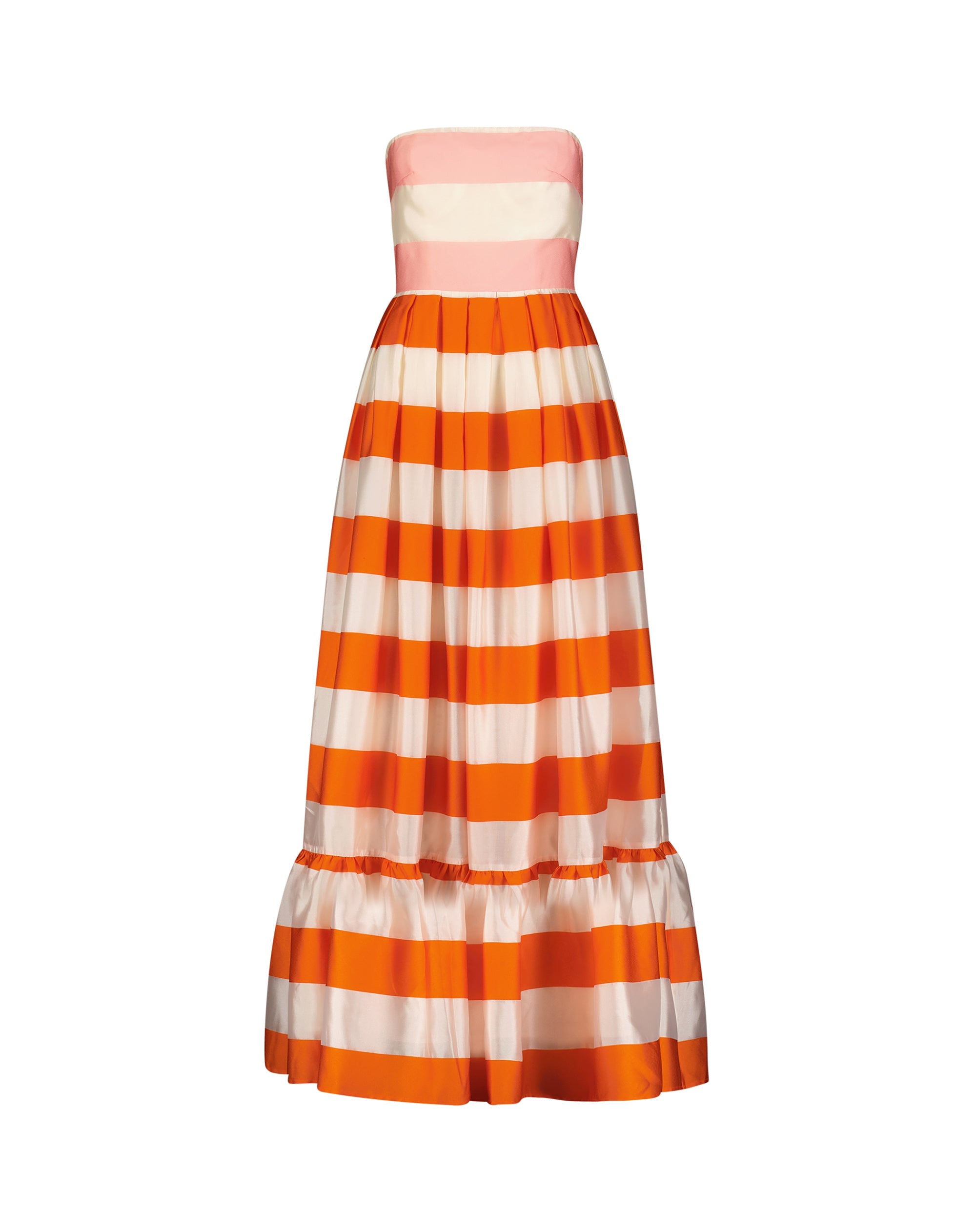 Shop Striped Organza Strapless Ruffle Maxi Dress Online