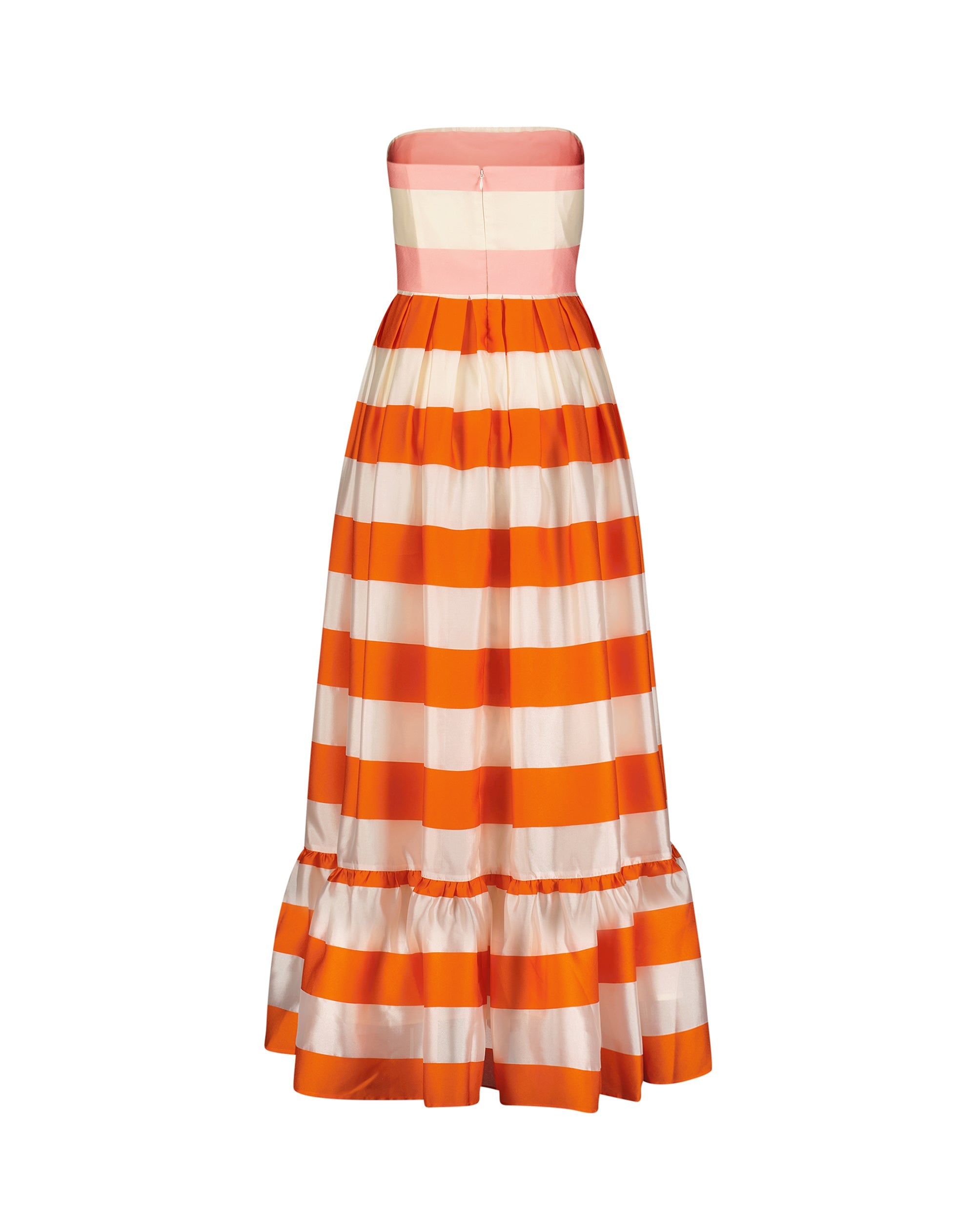 Shop Striped Organza Strapless Ruffle Maxi Dress Online