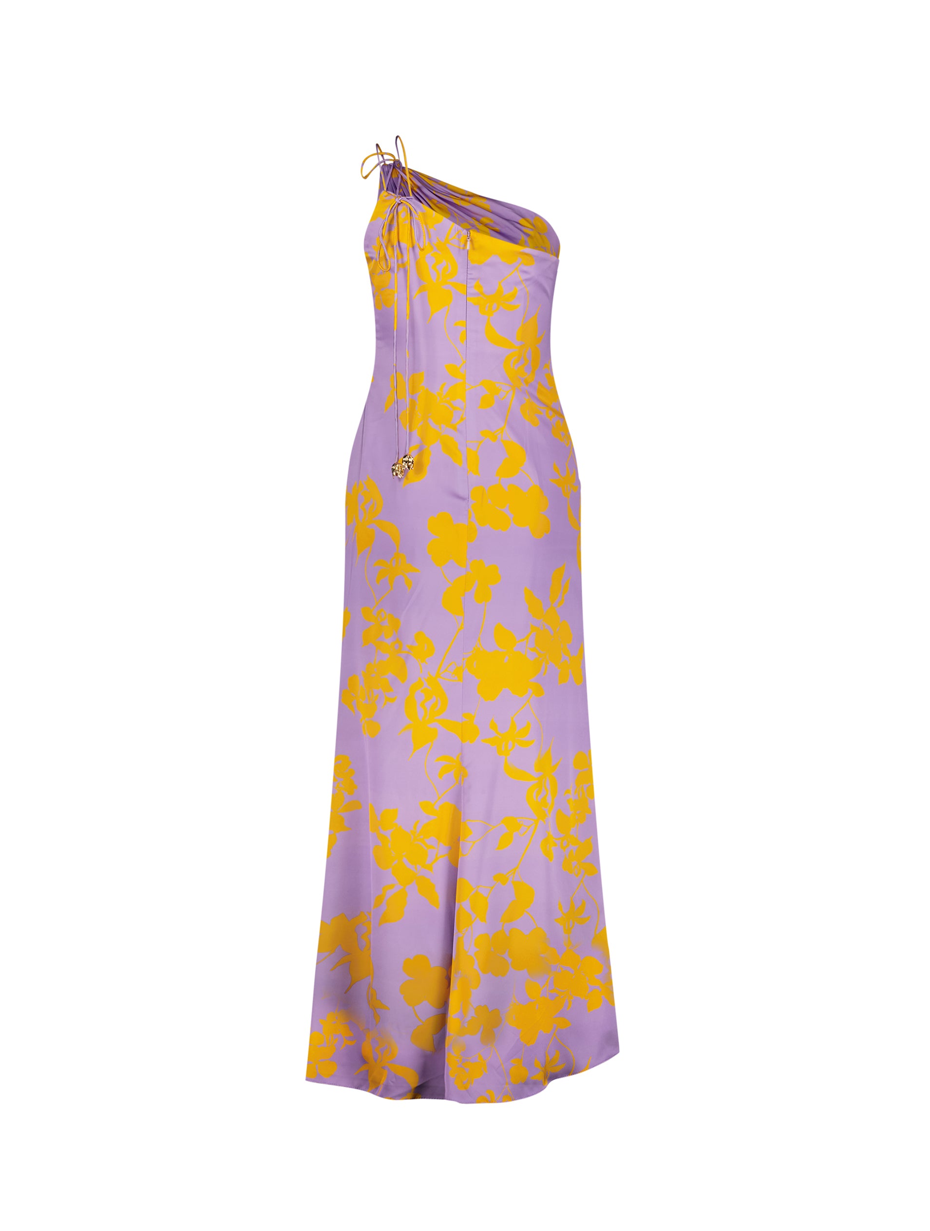 Shop Printed Charmeuse One Shoulder Gown With Slit Online