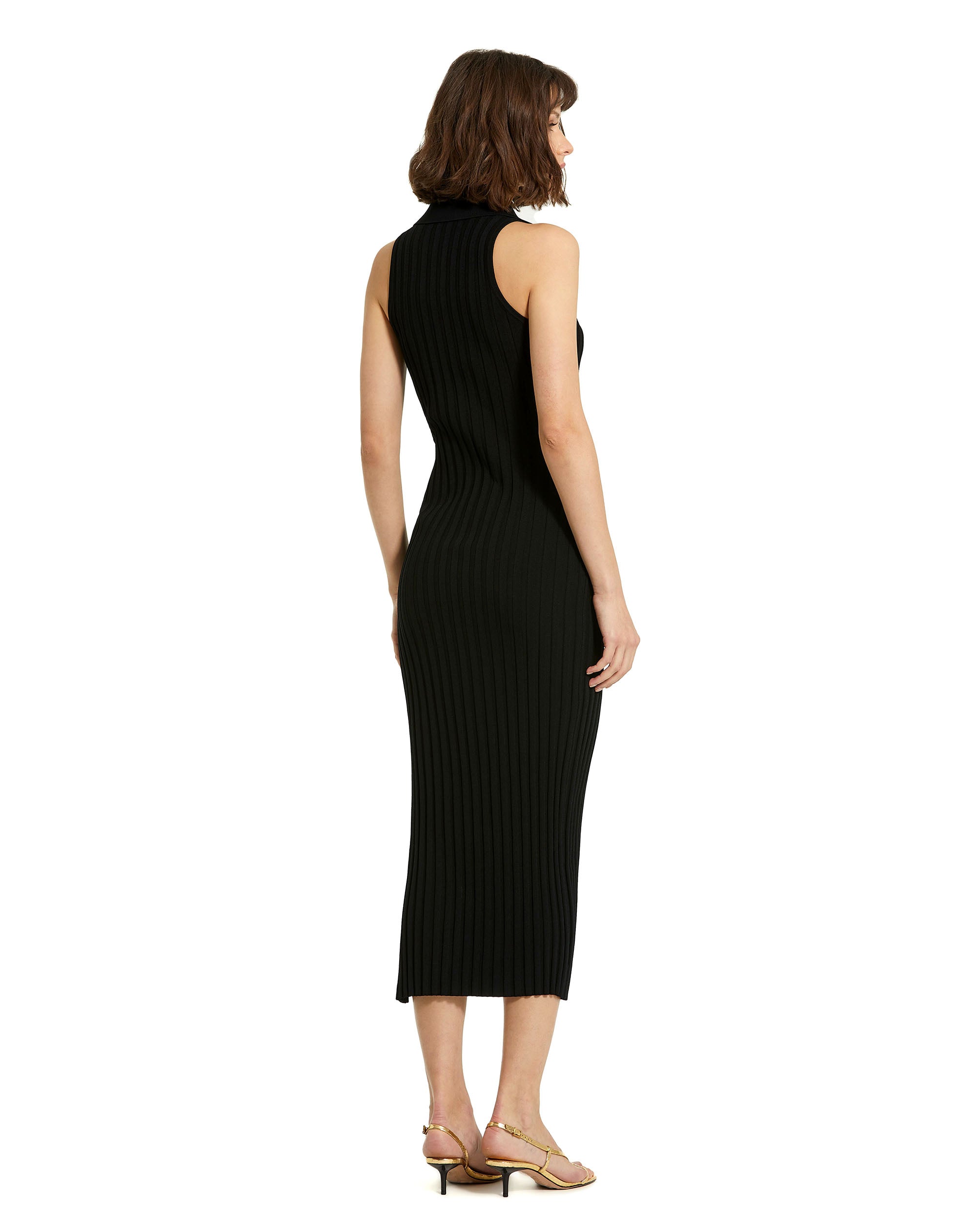 Shop Rib Knit Collared Sleeveless Fitted Maxi Dress Online