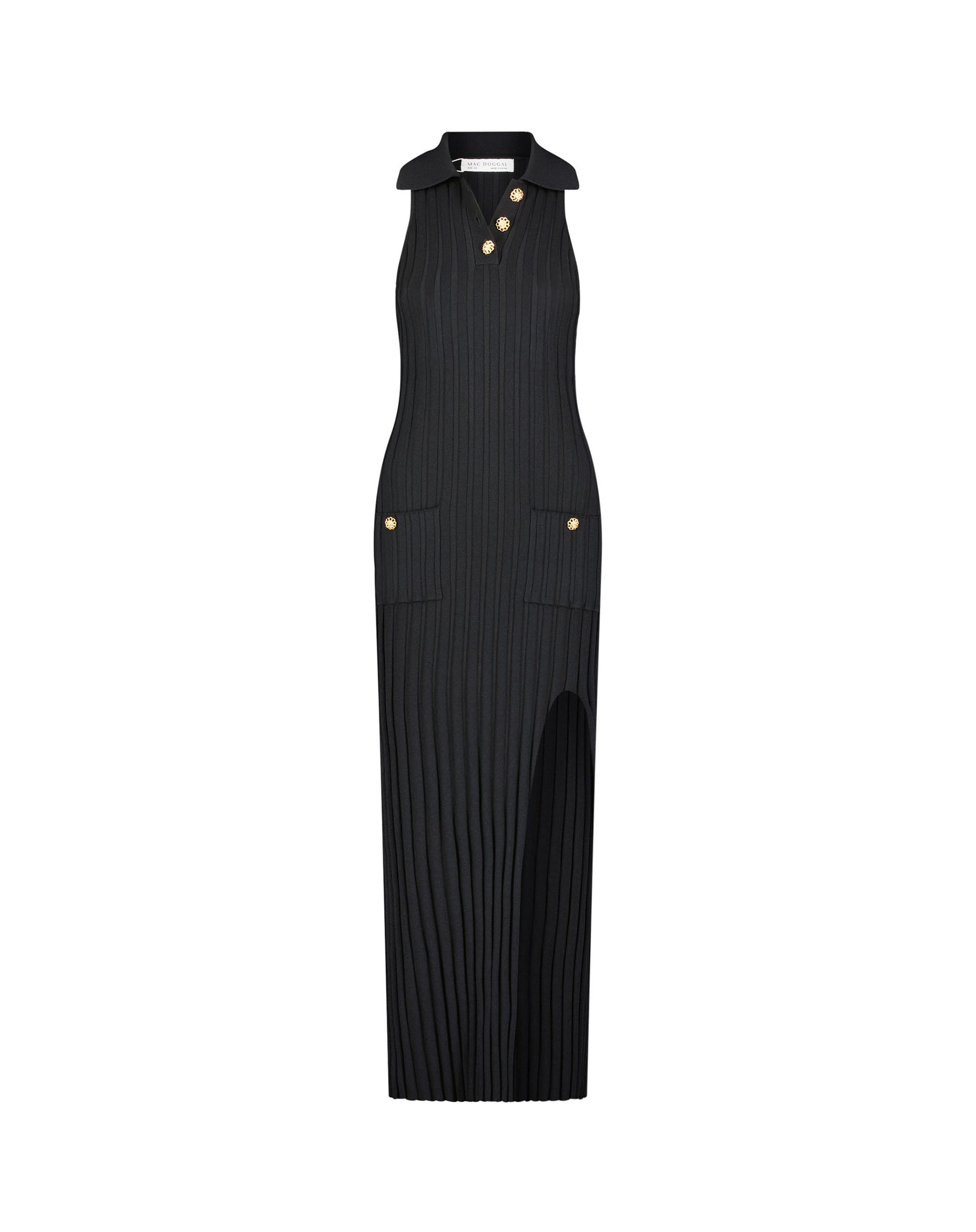 Shop Rib Knit Collared Sleeveless Fitted Maxi Dress Online