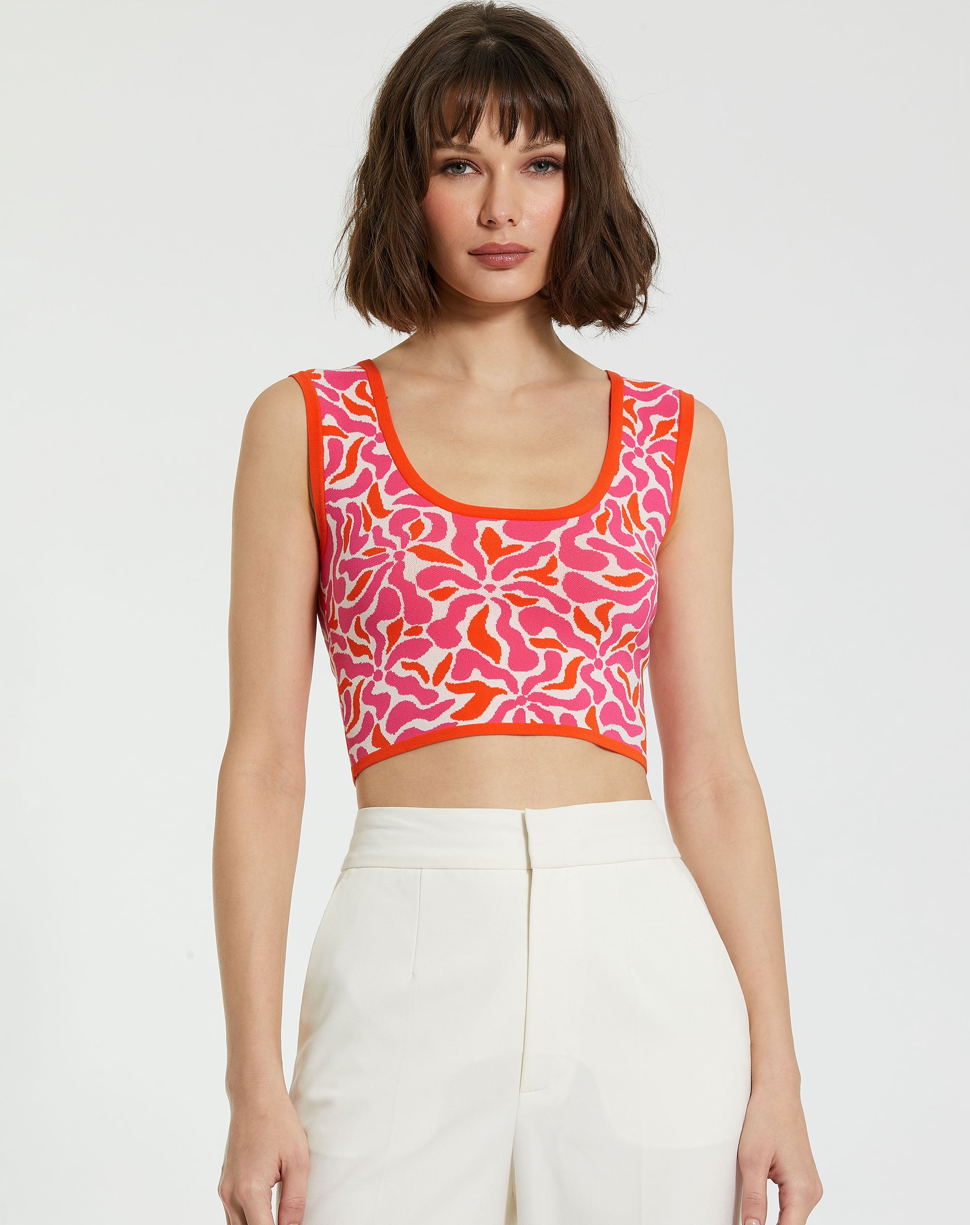 Shop Sleeveless Floral Knit Cropped Tank Top Online
