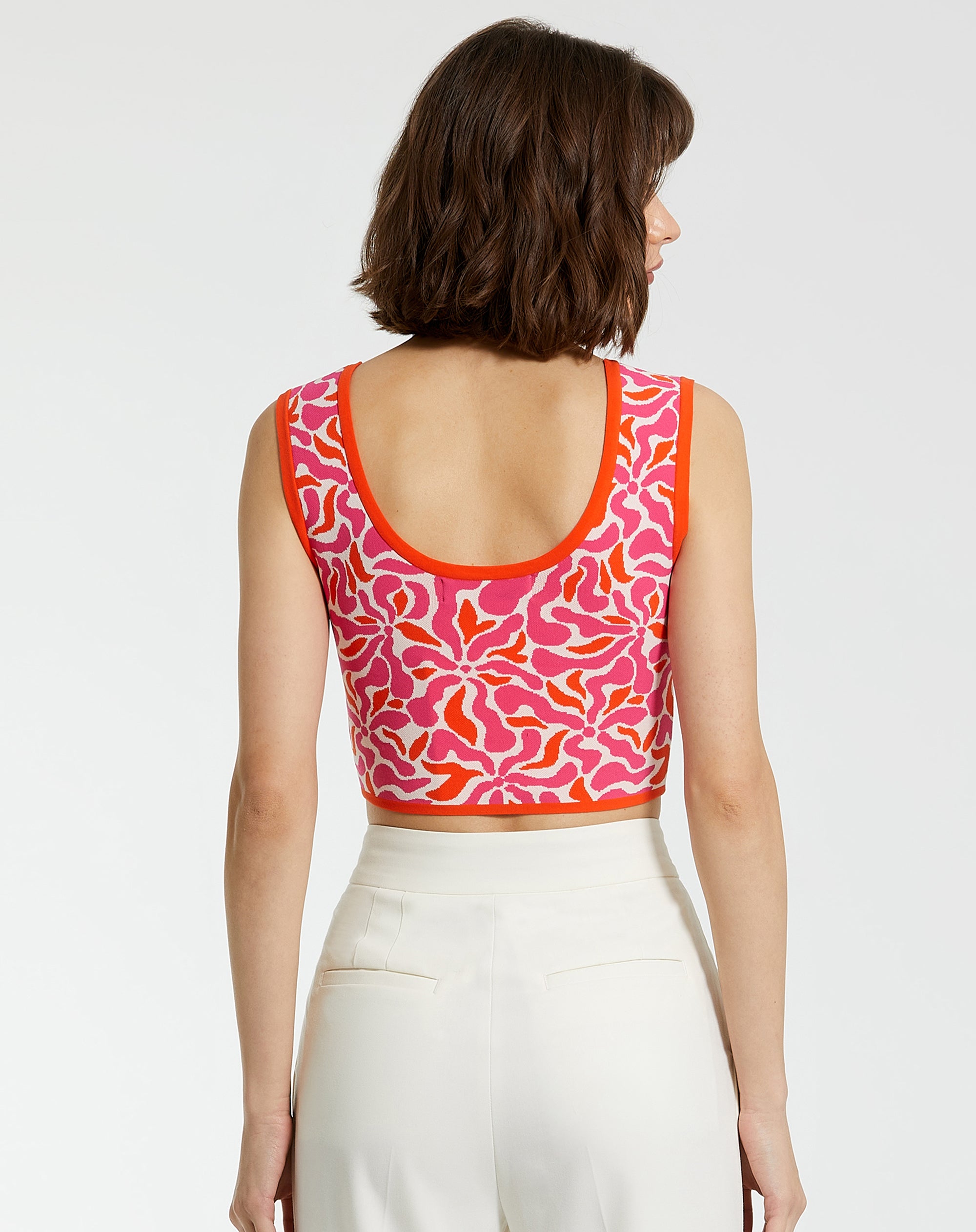 Shop Sleeveless Floral Knit Cropped Tank Top Online