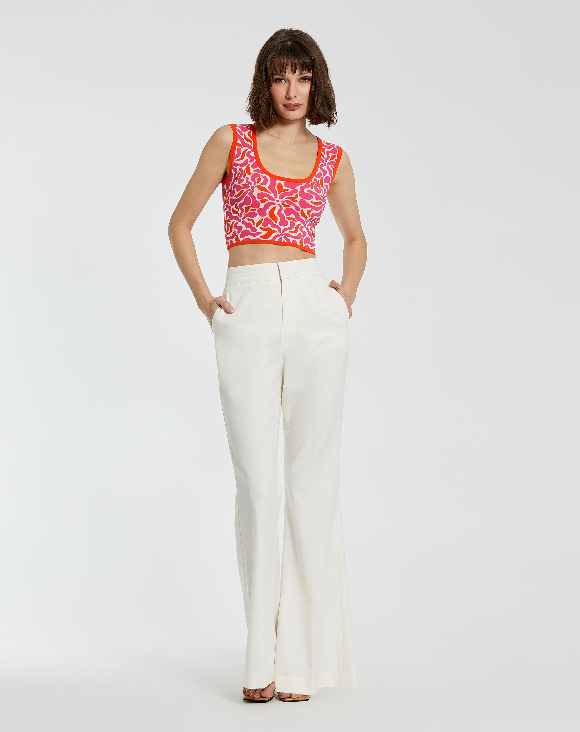 Shop Sleeveless Floral Knit Cropped Tank Top Online