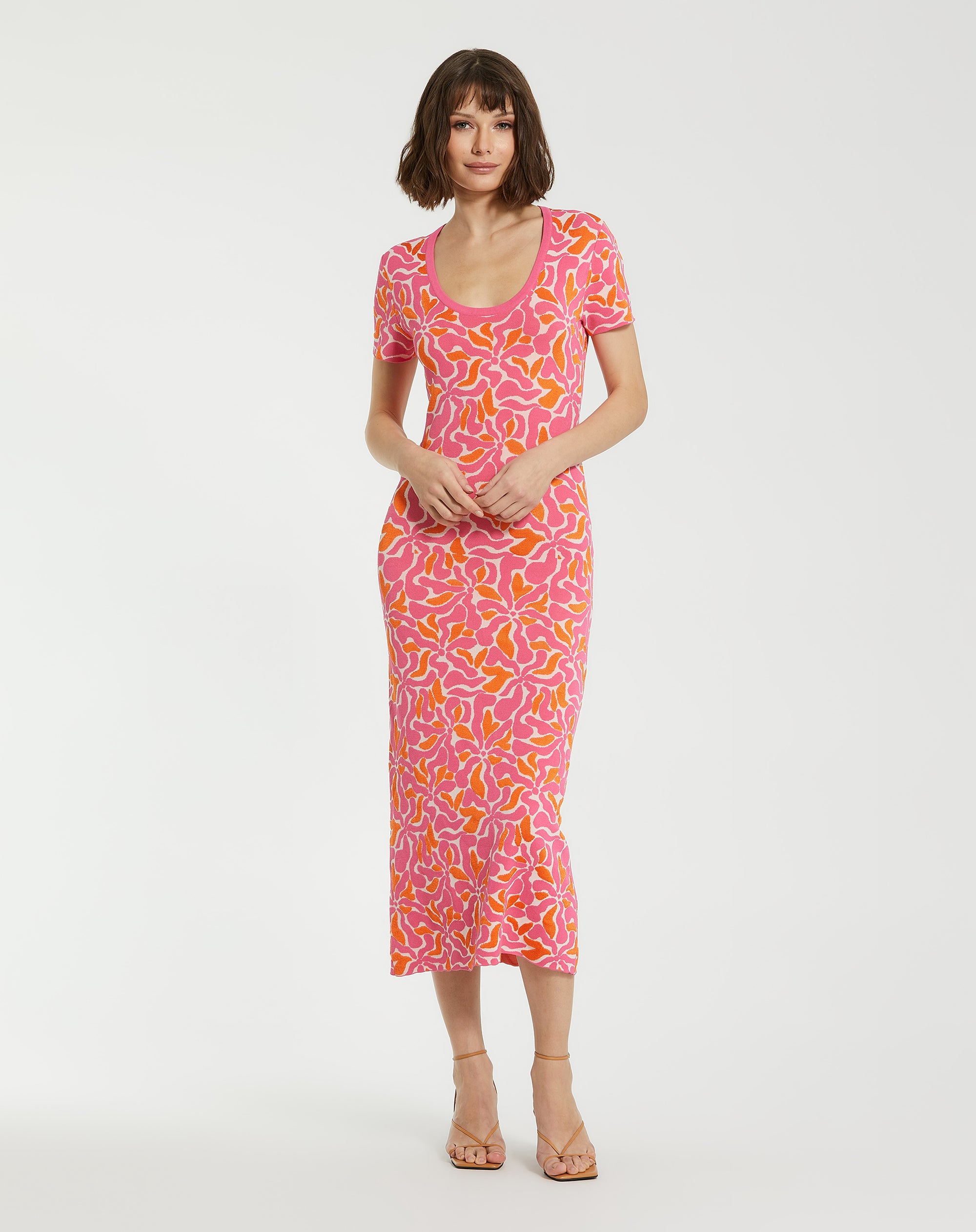 Shop Short Sleeve Scoop Neck Floral Knit Maxi Dress Online
