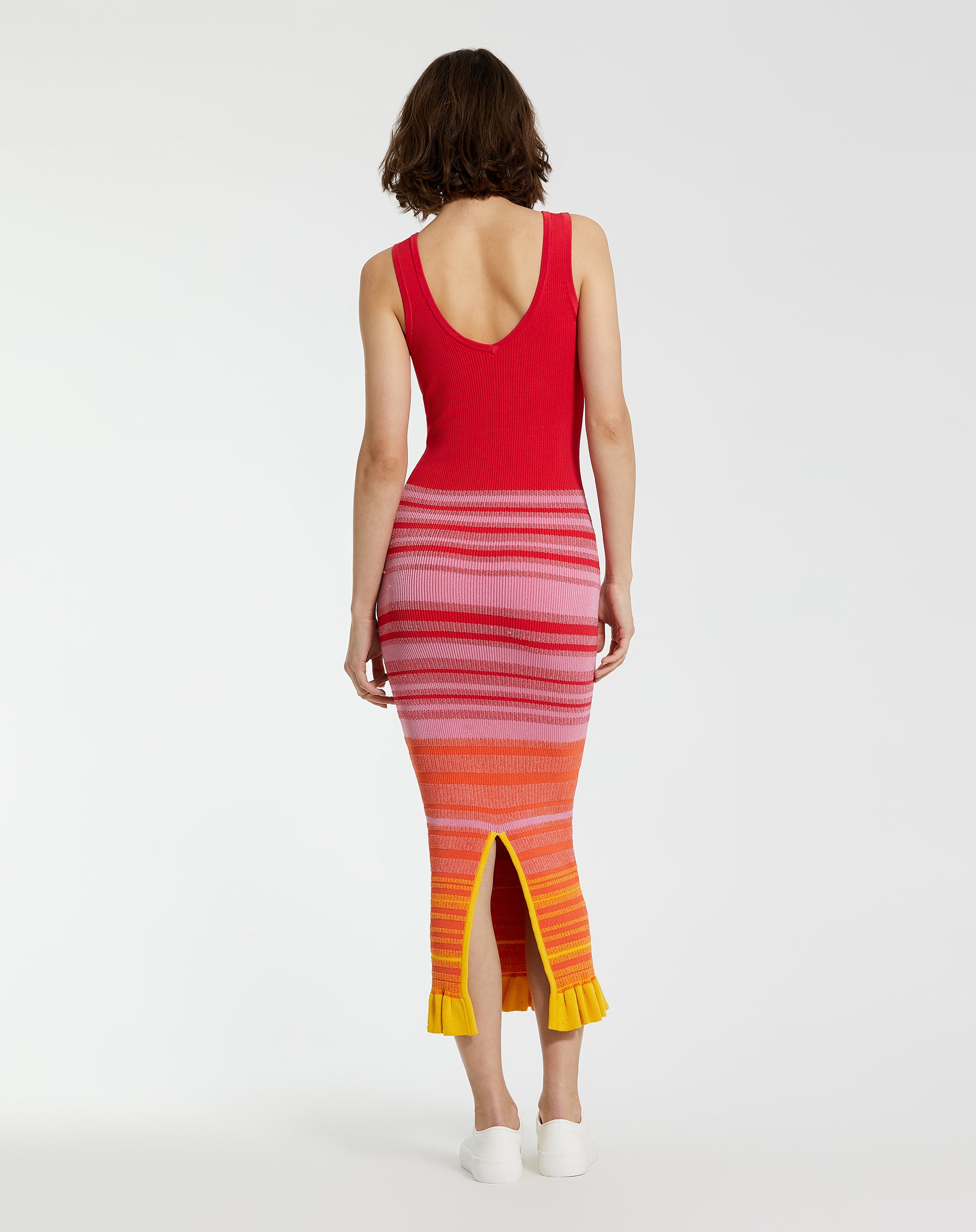 Shop Striped Fitted Sleeveless Knit Midi Dress Online