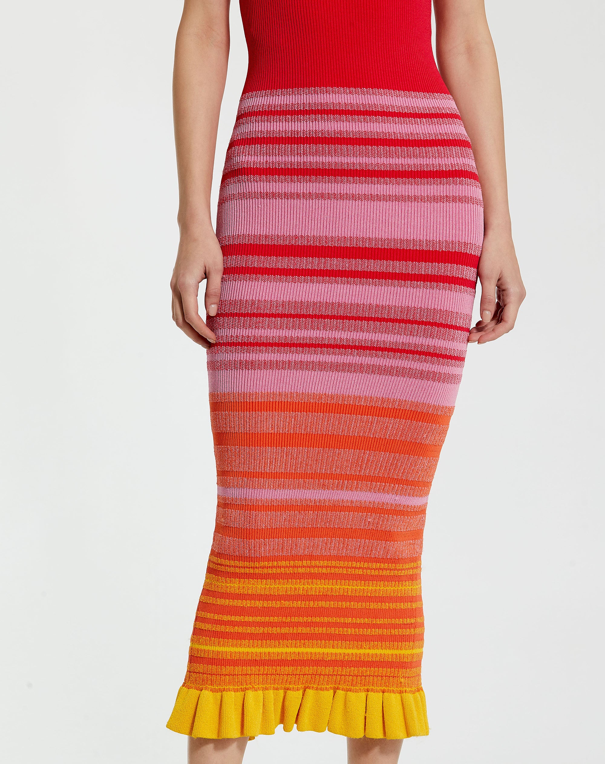Shop Striped Fitted Sleeveless Knit Midi Dress Online