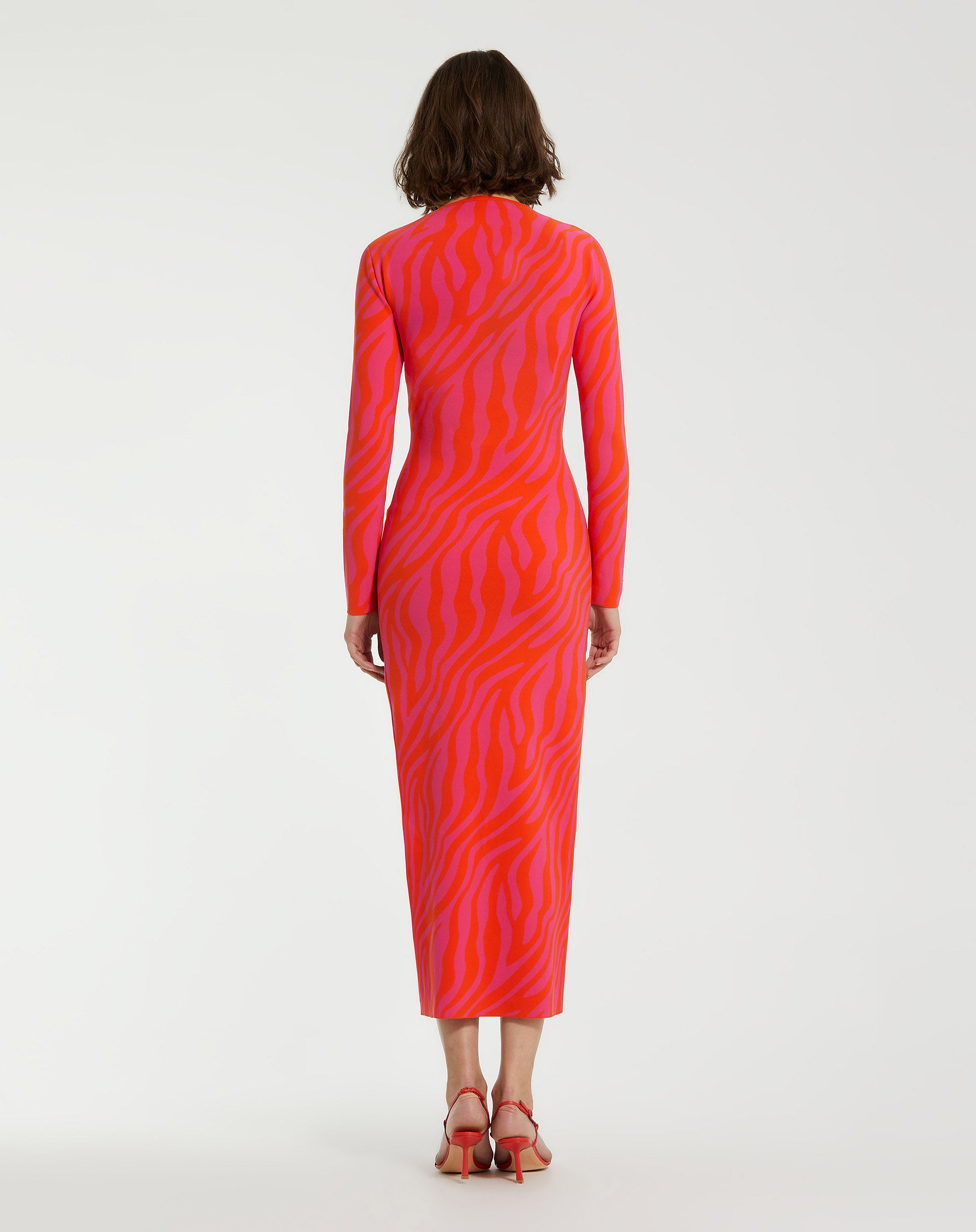 Shop Fitted Long Sleeve Zebra Print Knit Maxi Dress Online