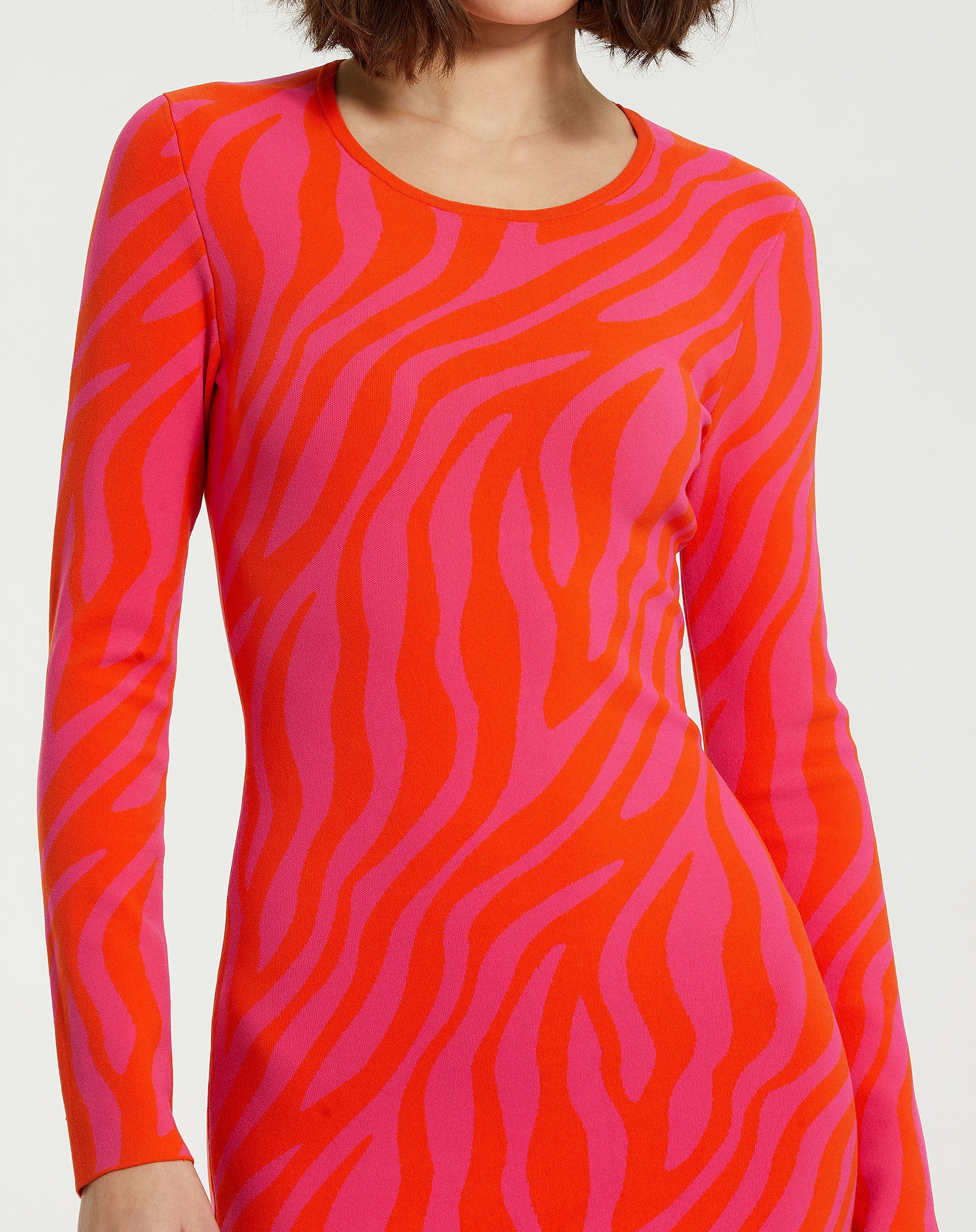 Shop Fitted Long Sleeve Zebra Print Knit Maxi Dress Online