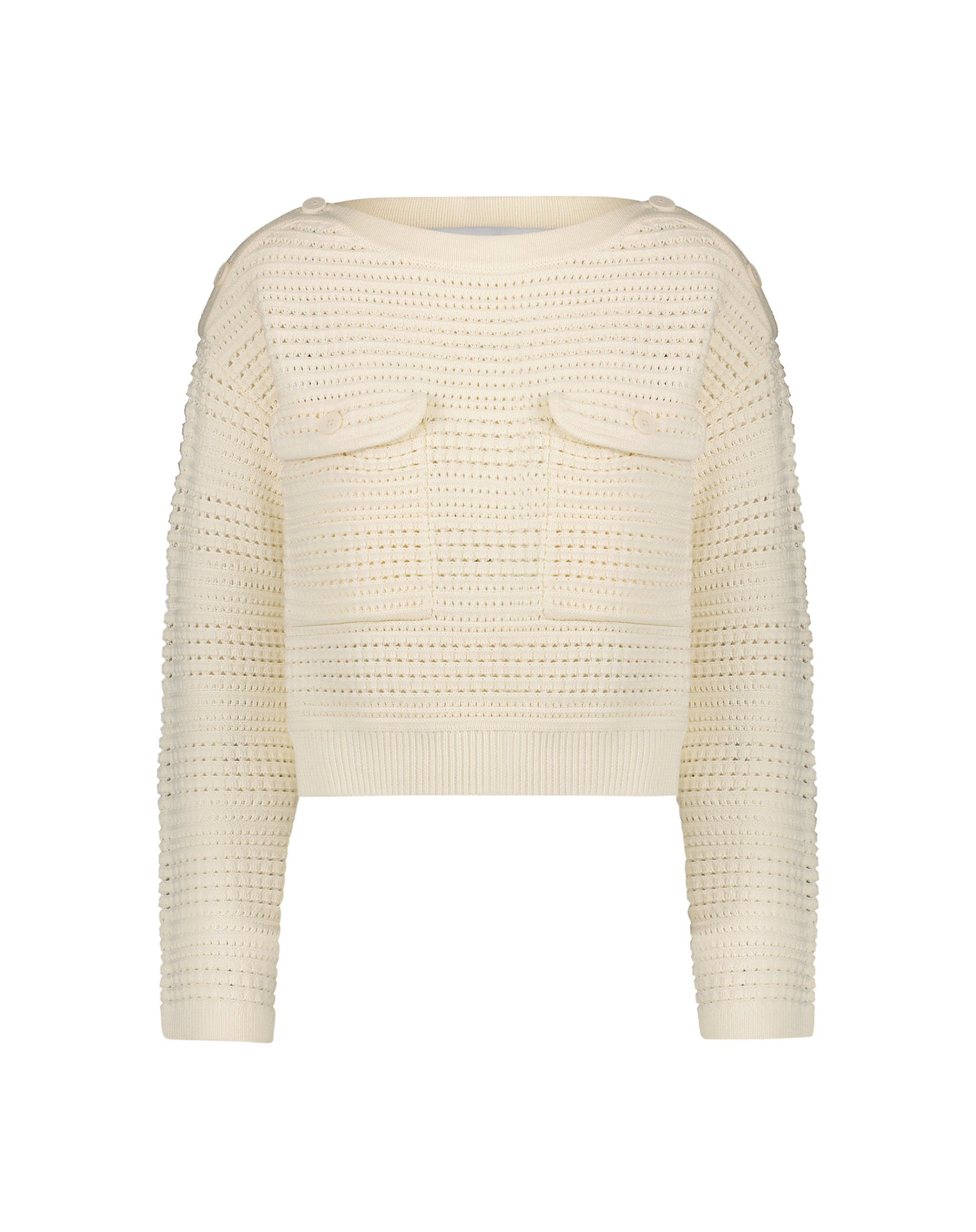 Shop Long Sleeve Crochet Knit Crew Neck Sweater With Pockets Online