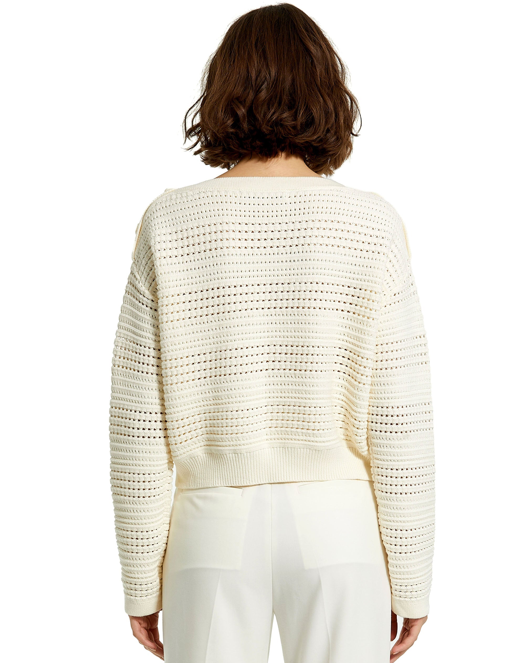 Shop Long Sleeve Crochet Knit Crew Neck Sweater With Pockets Online