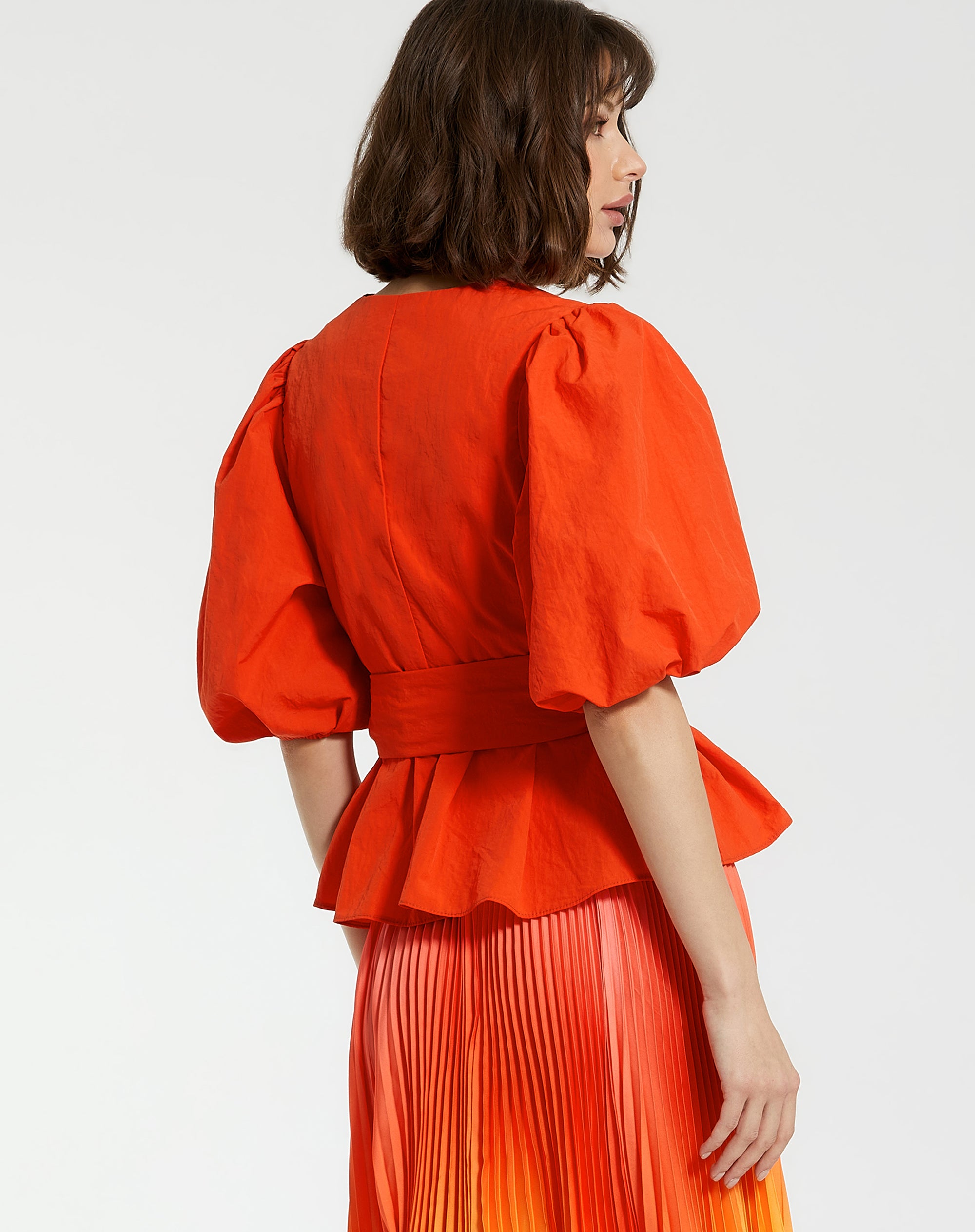 Shop Faille Balloon Sleeve Wrap Over Blouse Online