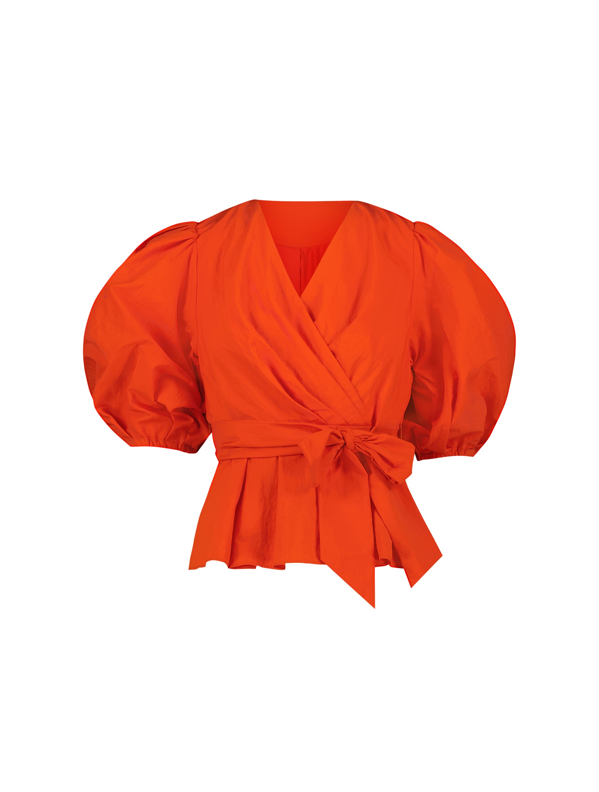 Shop Faille Balloon Sleeve Wrap Over Blouse Online