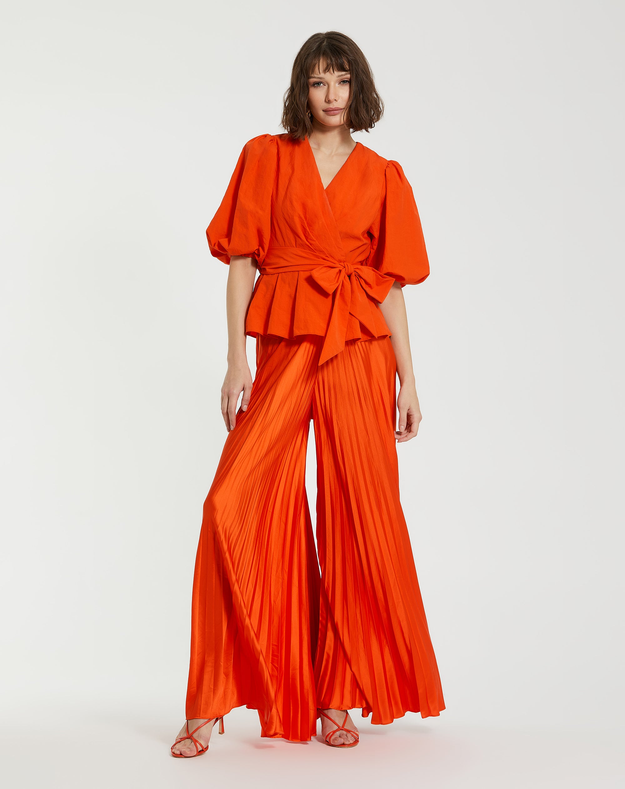 Shop Faille Balloon Sleeve Wrap Over Blouse Online