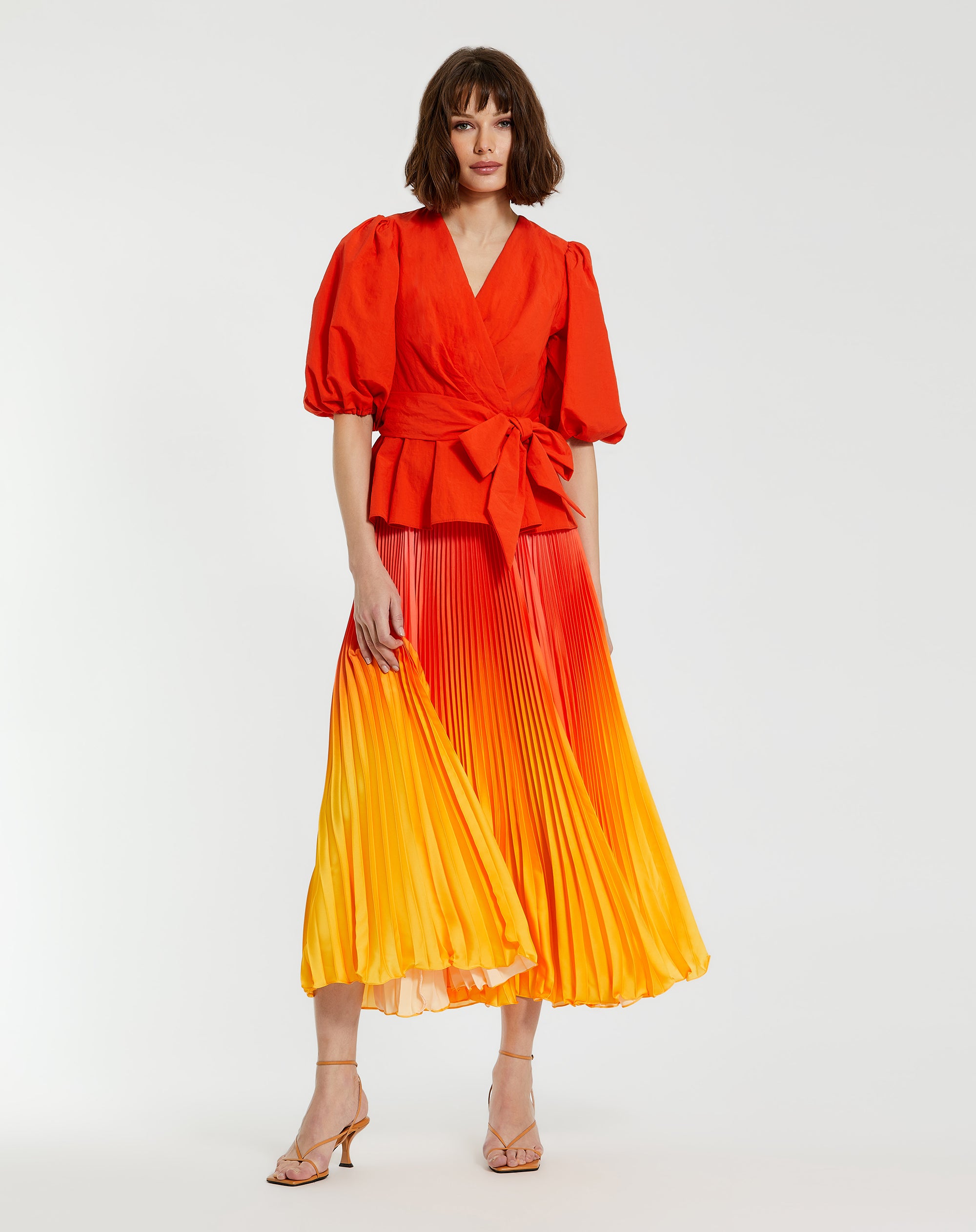 Shop Faille Balloon Sleeve Wrap Over Blouse Online