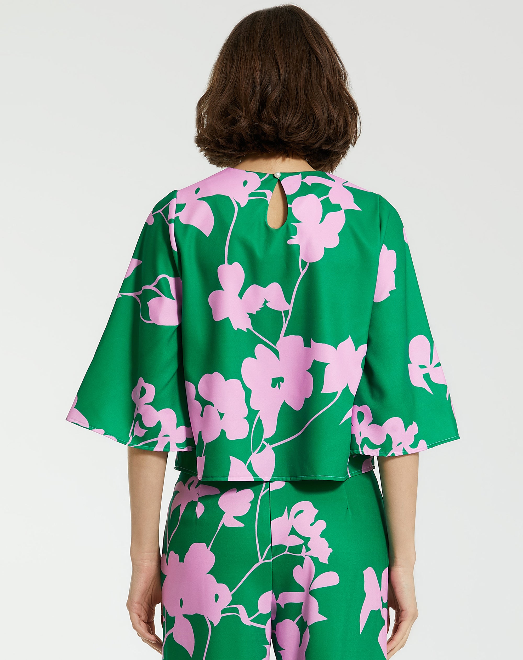 Shop Printed Crepe 3/4 Bell Sleeve High Neck Top Online
