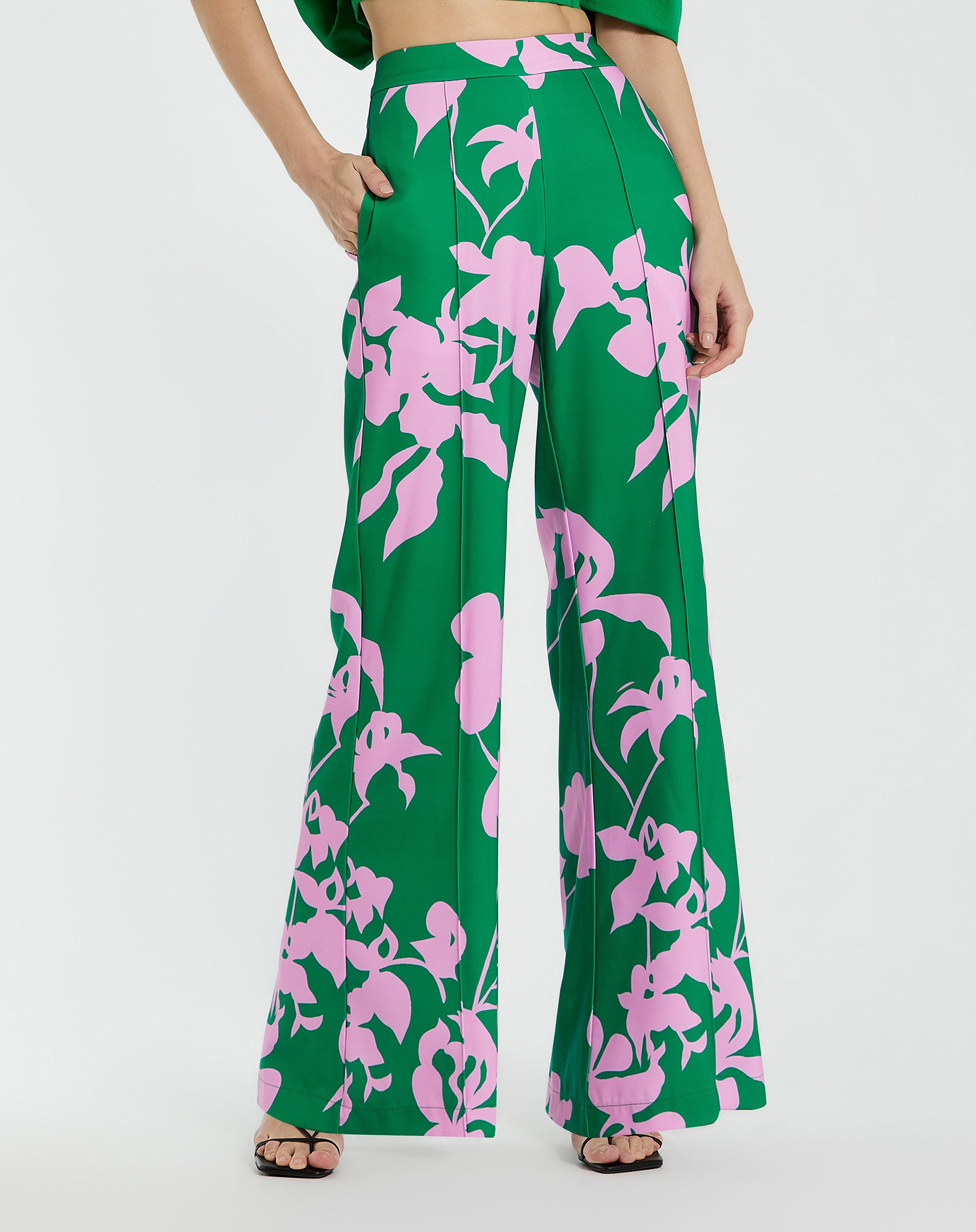 Shop Printed Crepe High Waisted Wide Leg Trouser Online
