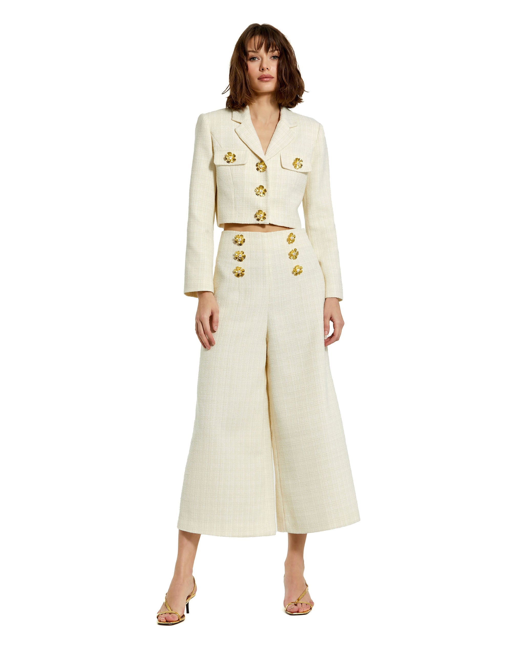 Shop Cropped Tweed Floral Button Jacket Online